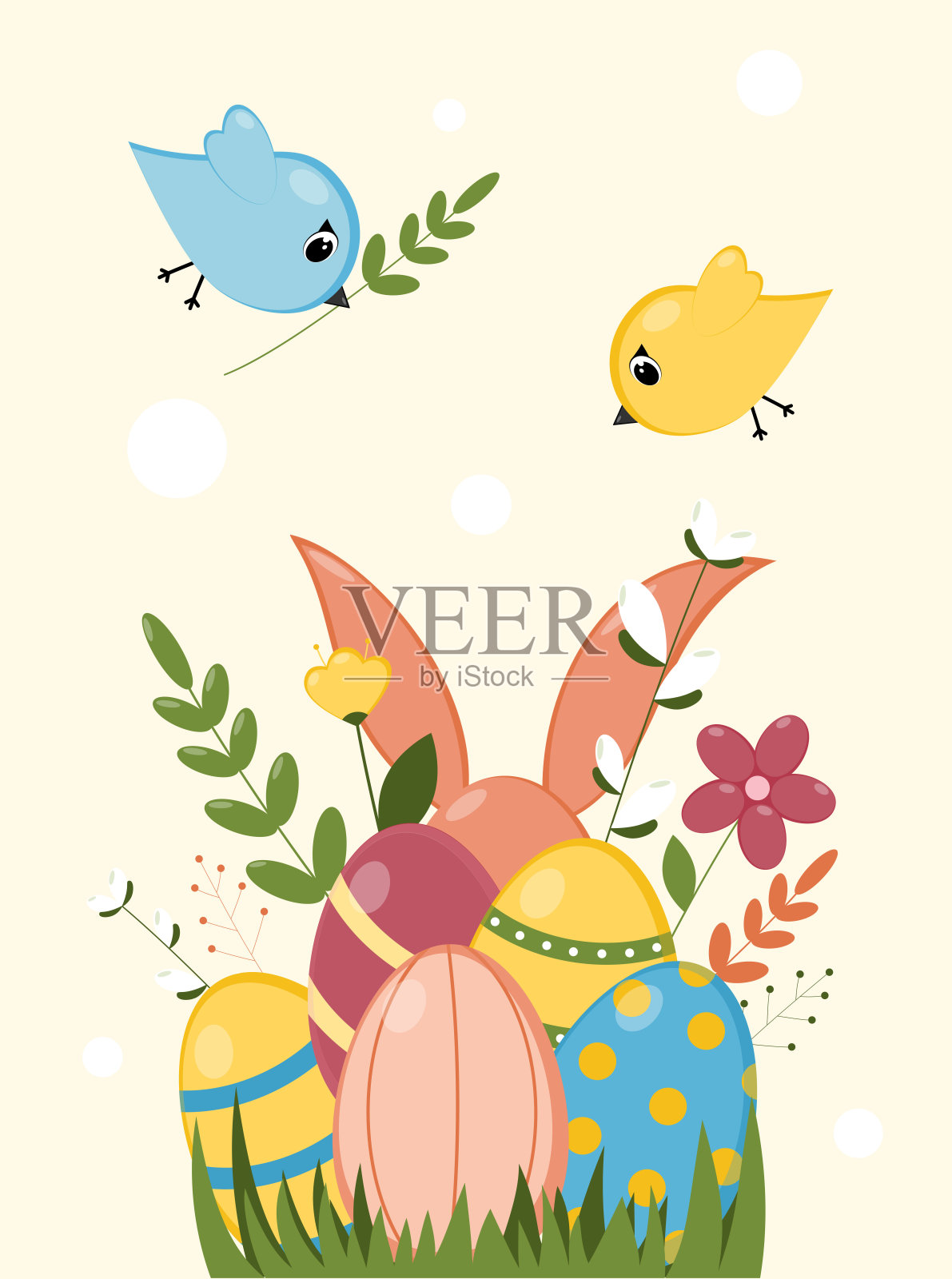 复活节彩蛋和兔子插画图片素材