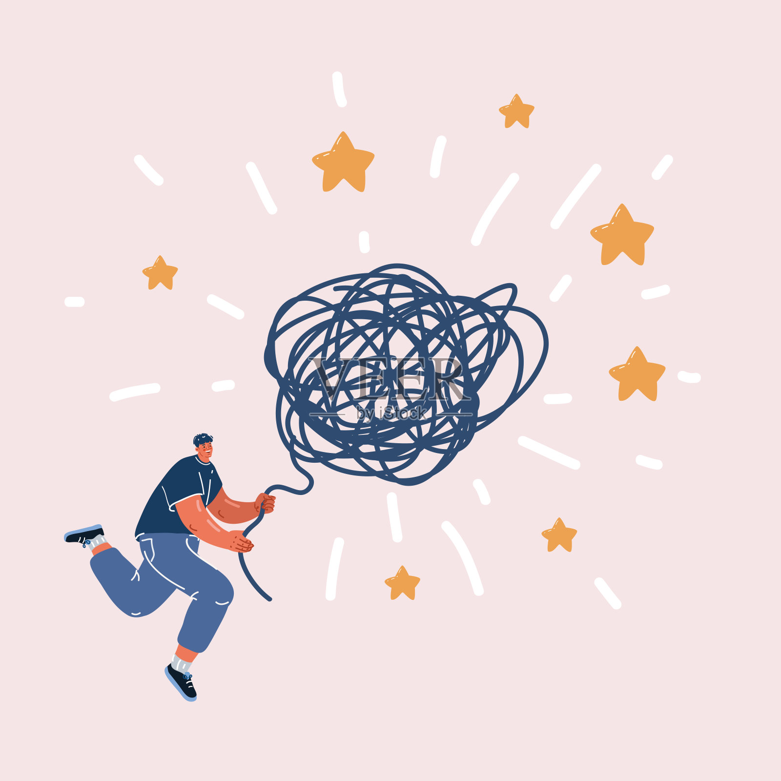 精神疾病心理治疗的载体插图。男人解开了人类头顶上的心理纠结。精神疗法。插画图片素材