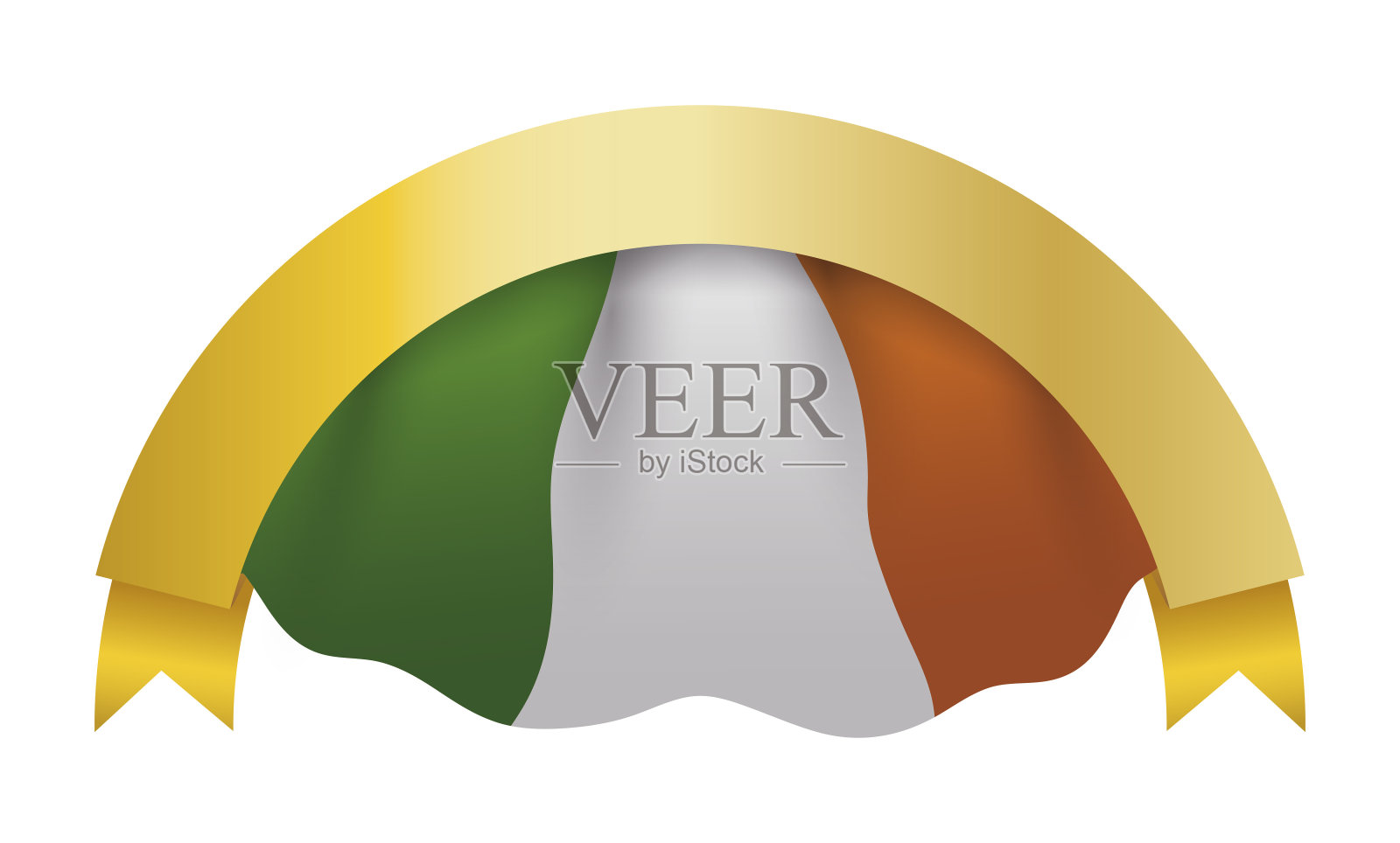 弯曲和金色丝带和爱尔兰国旗,矢量插图插画图片素材