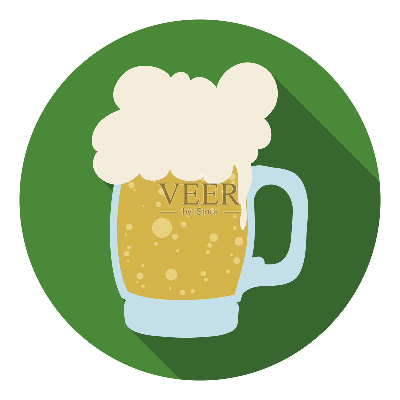 圆形按钮啤酒杯和长阴影效果,矢量插图插画图片素材