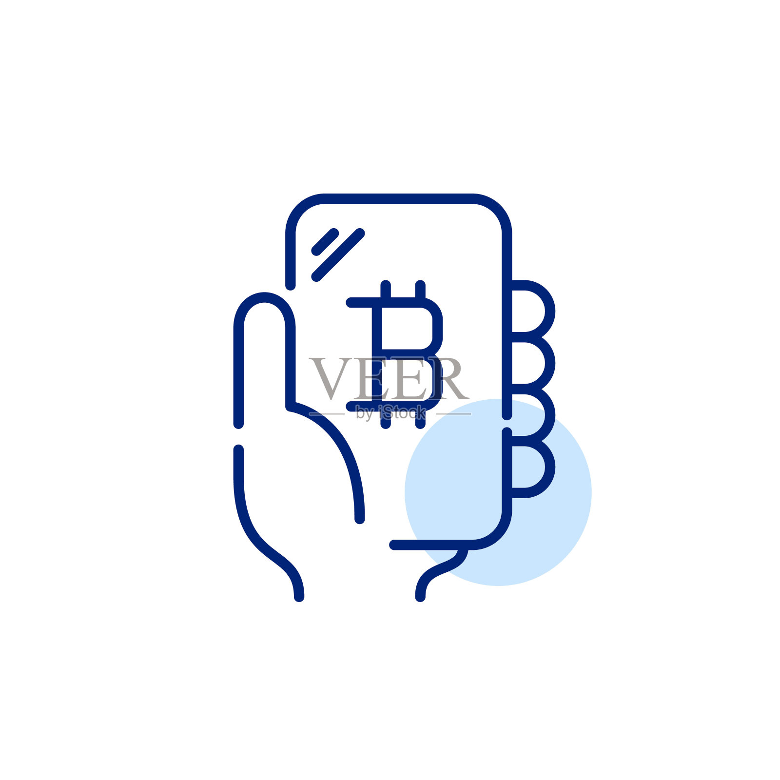 智能手机上的比特币应用。像素完美,可编辑的笔画图标插画图片素材