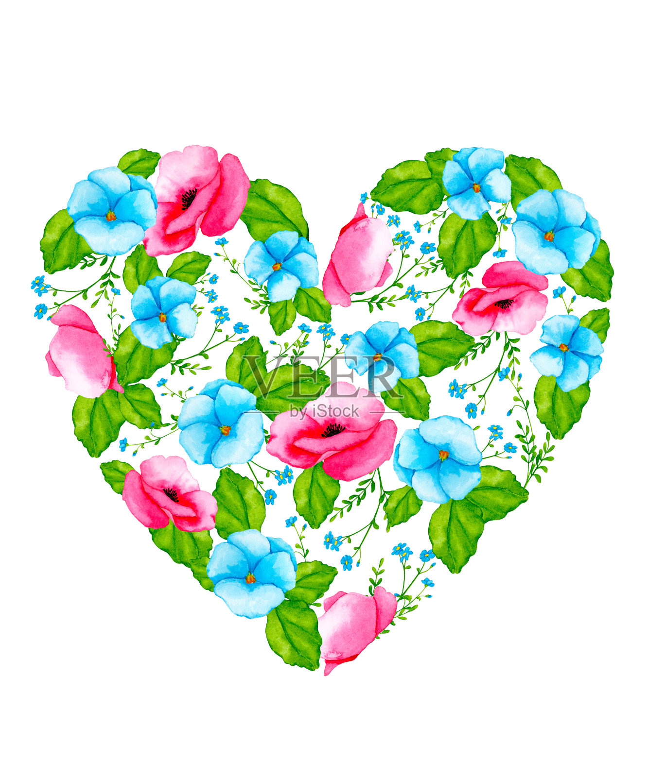 由水彩野花制成的心形。设计元素卡片,邀请,海报,织物印花,图案,文具,标签。插画图片素材