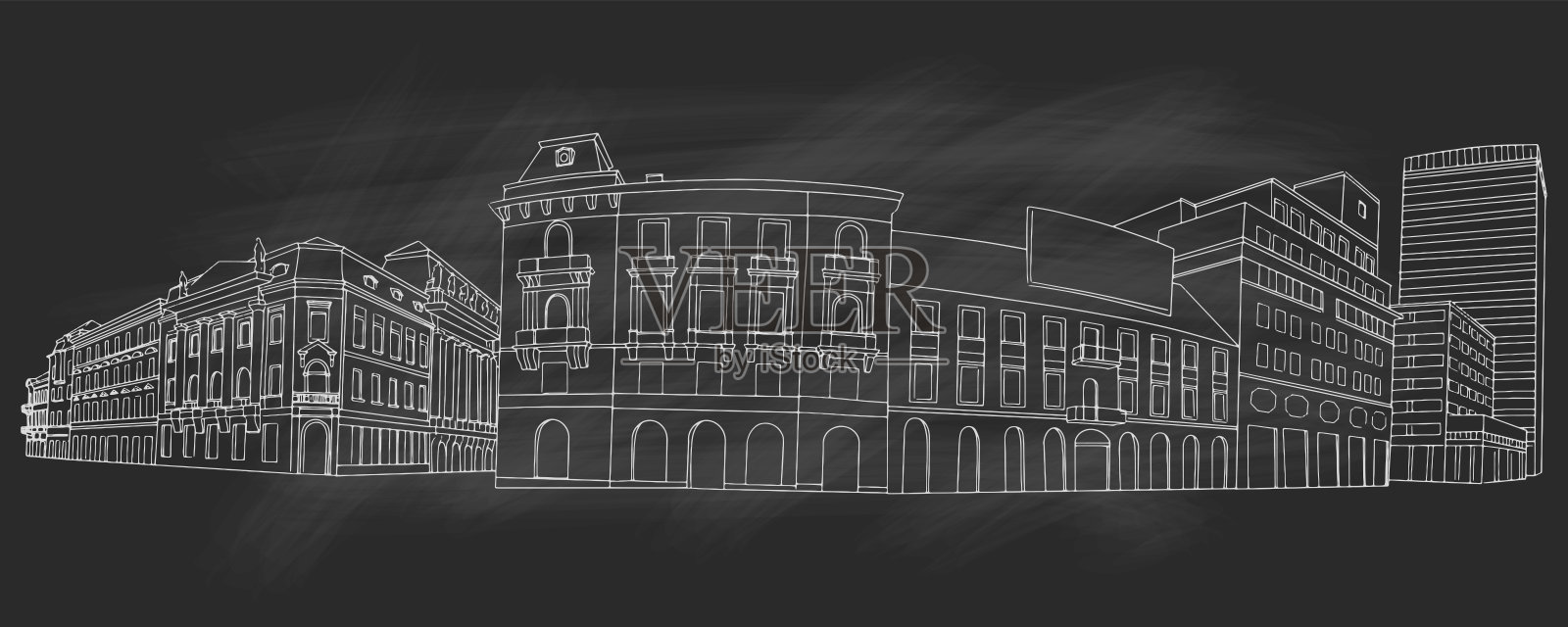 克罗地亚萨格勒布的街景手绘水墨线条素描。插画图片素材