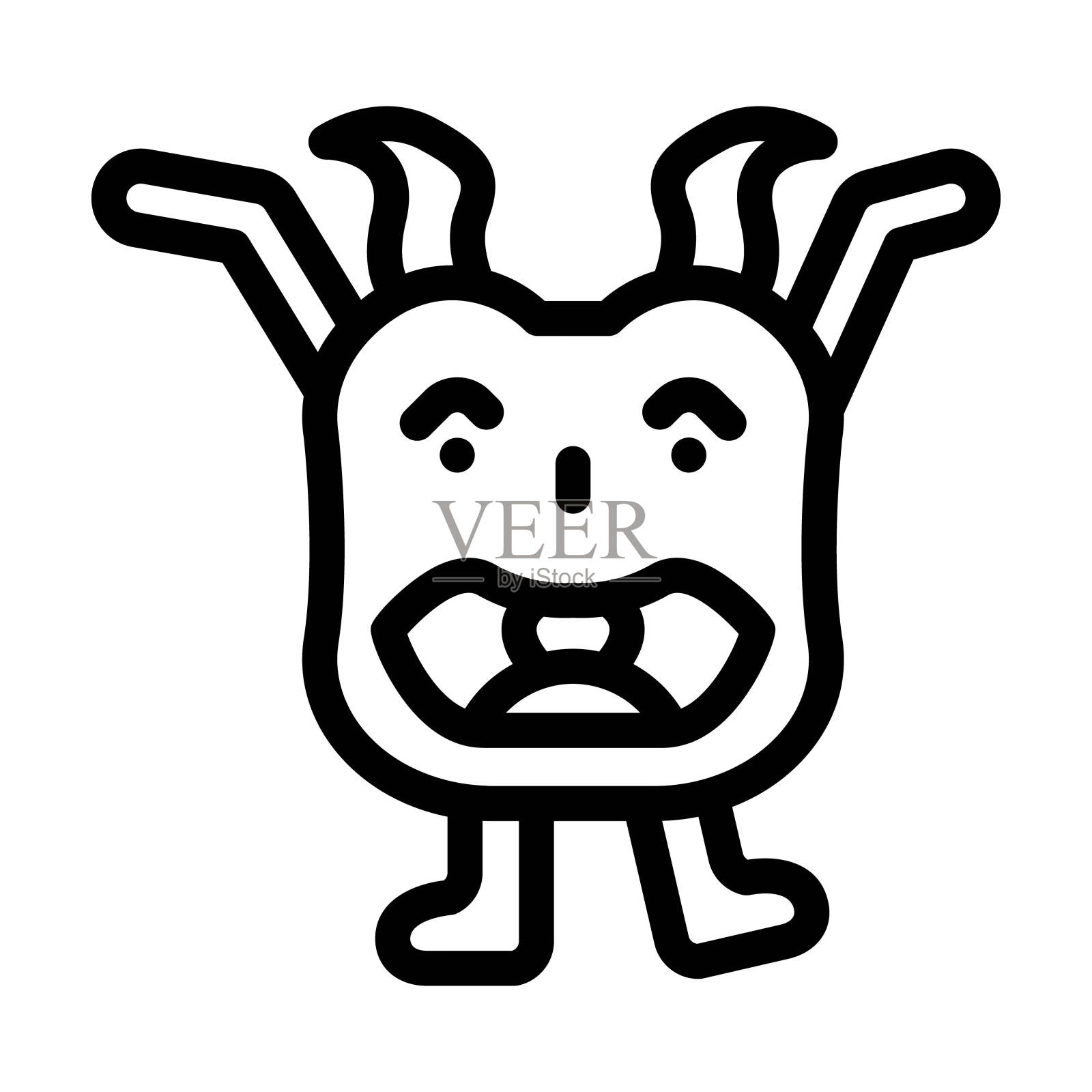 快乐怪物搞笑线图标矢量插图插画图片素材