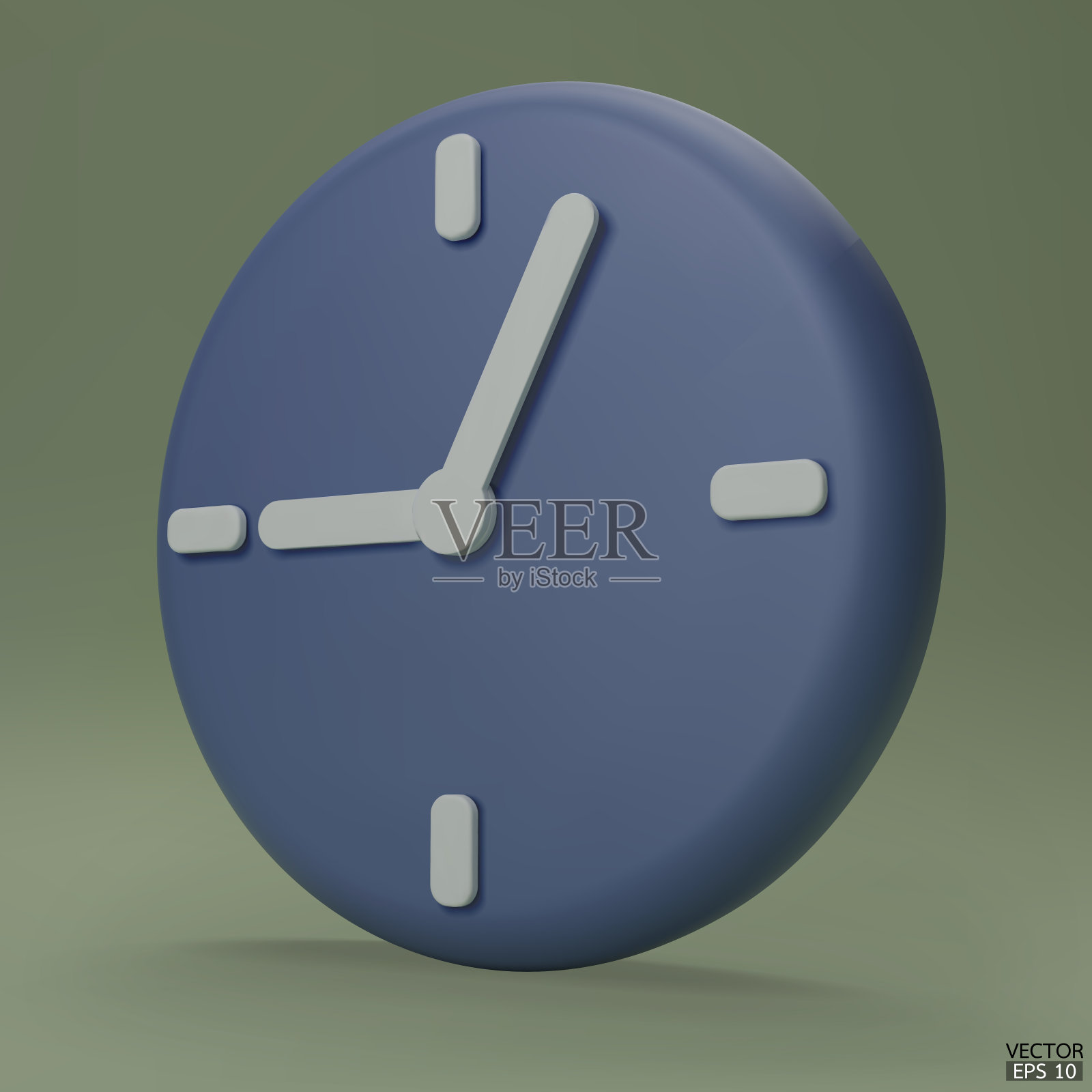 淡蓝色手表孤立在绿色背景。3D圆形时钟图标。卡通简约风格。时间记录,时间测量和时间管理。时钟图标logo,应用程序UI。三维矢量插图。插画图片素材