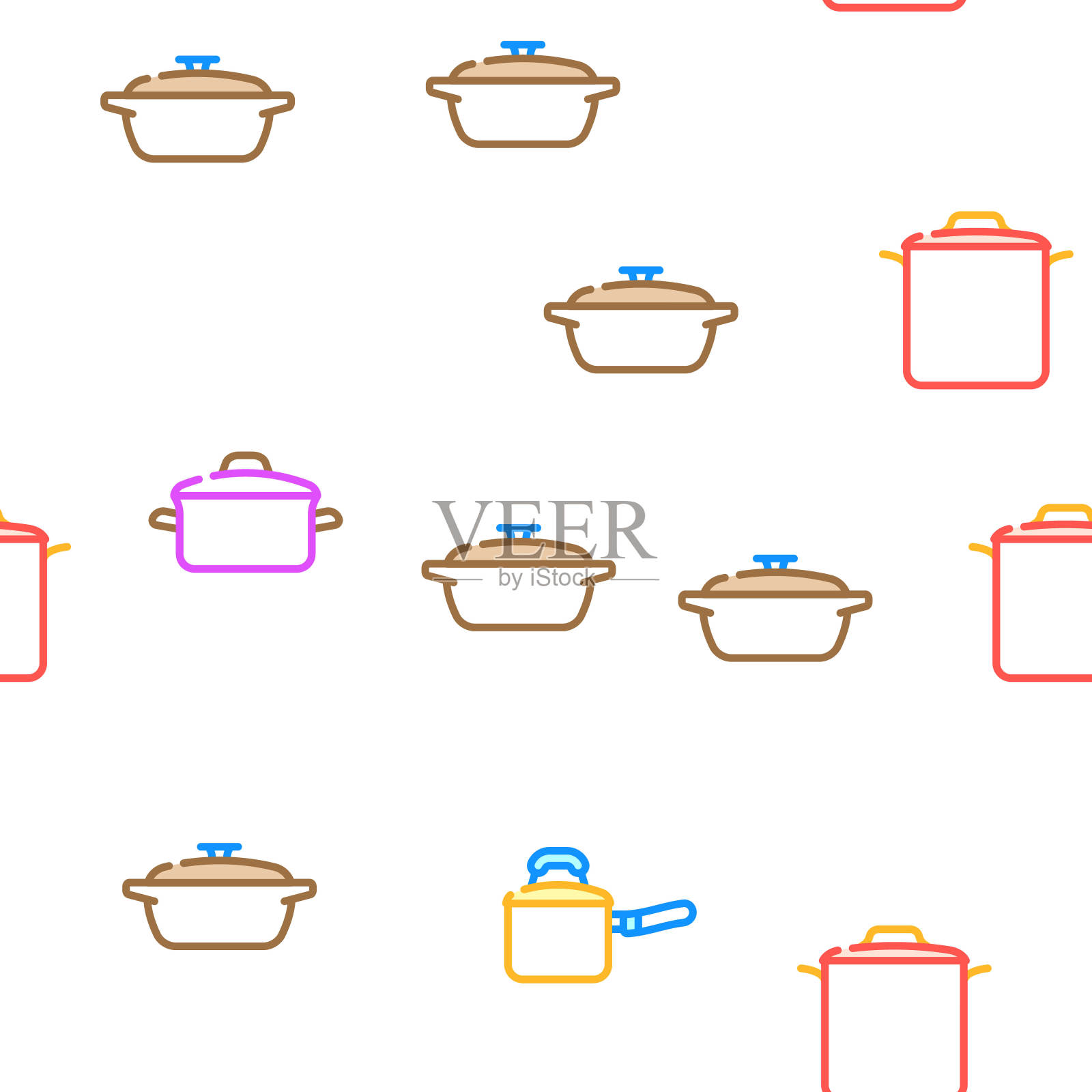 锅厨房食物锅烹饪矢量无缝模式插画图片素材
