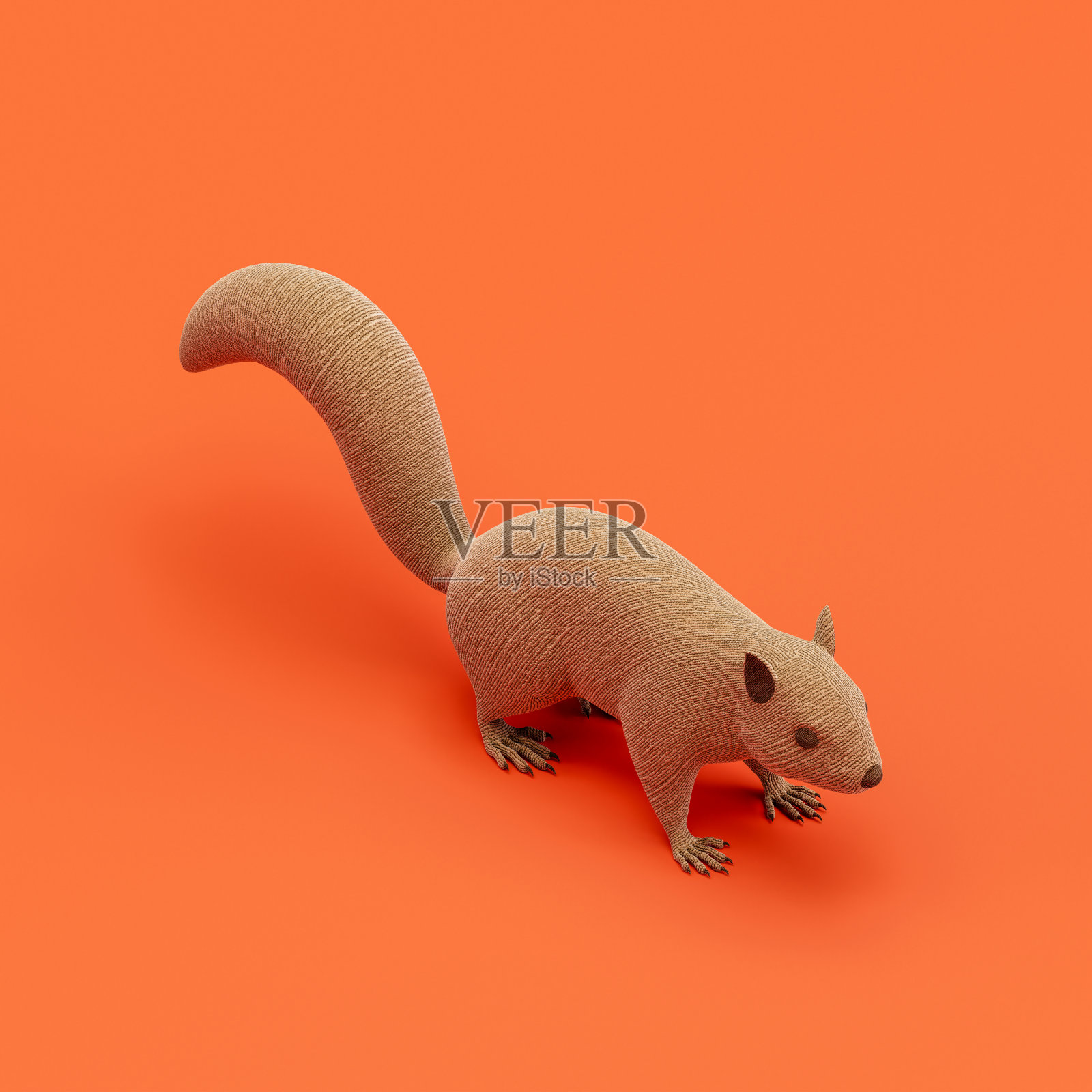 松鼠娃娃,布制毛绒动物玩具,单只动物等距视图,手工制作,3d渲染照片摄影图片