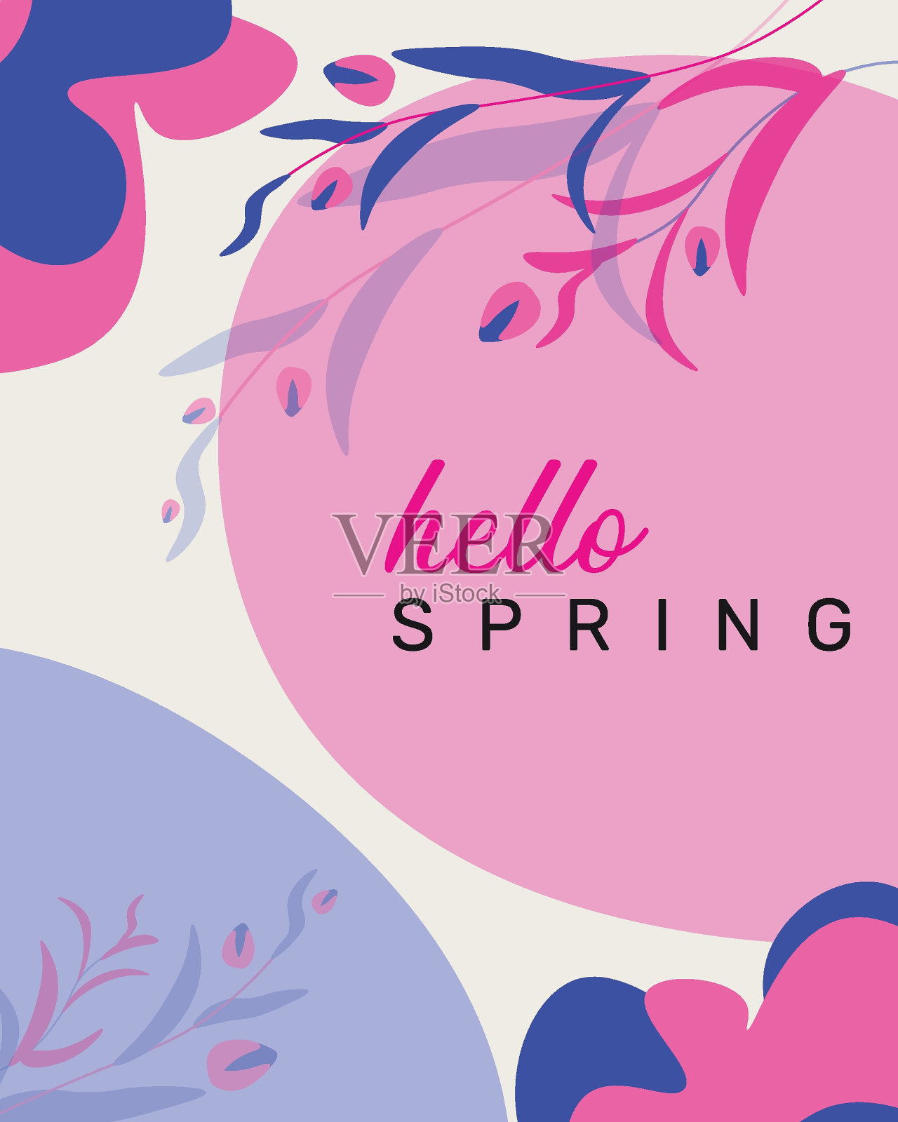 你好,春天明信片。插画图片素材