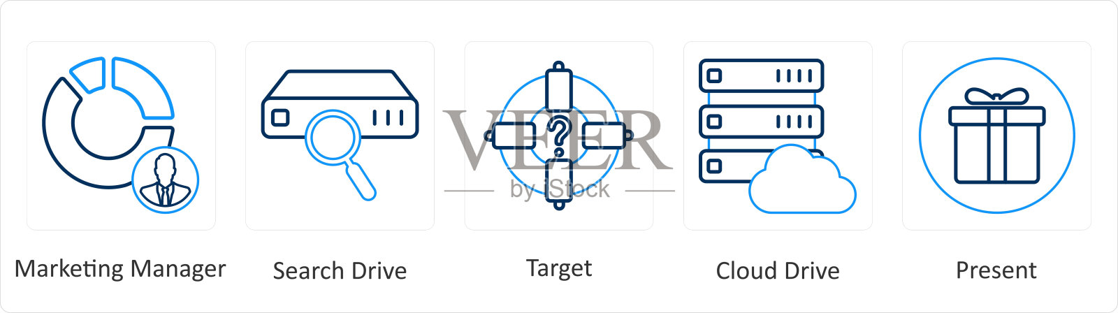一套5混合图标作为营销经理,搜索驱动器,目标图标素材
