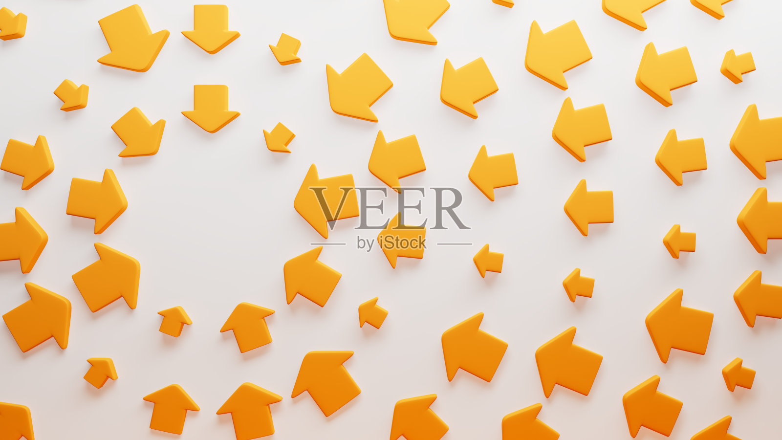 一组橙色箭头指向一个中心点,进步的概念,团队合作,领导,3d插图照片摄影图片