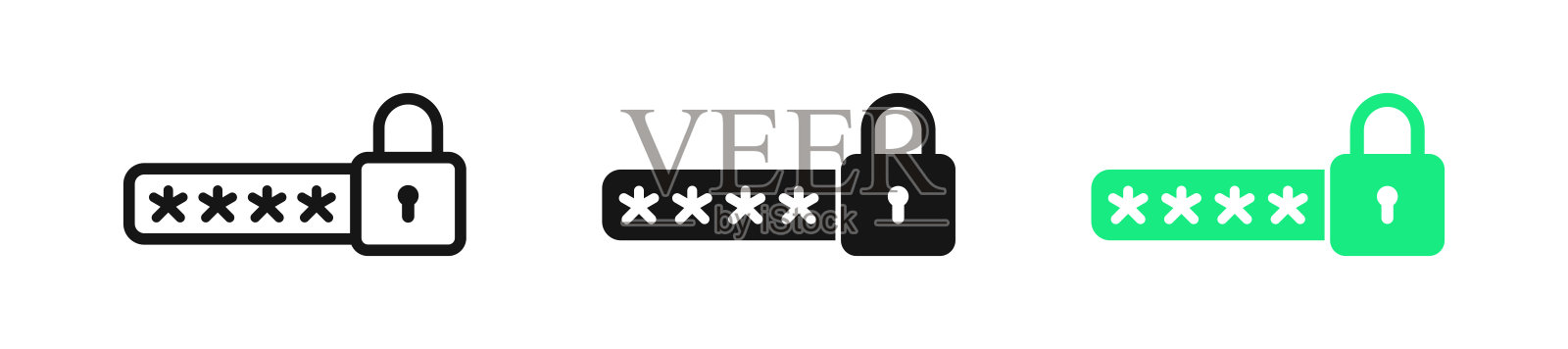 密码图标。登录的象征。锁的迹象。安全计算机符号。安全代码图标。黑色和绿色。矢量信号。插画图片素材