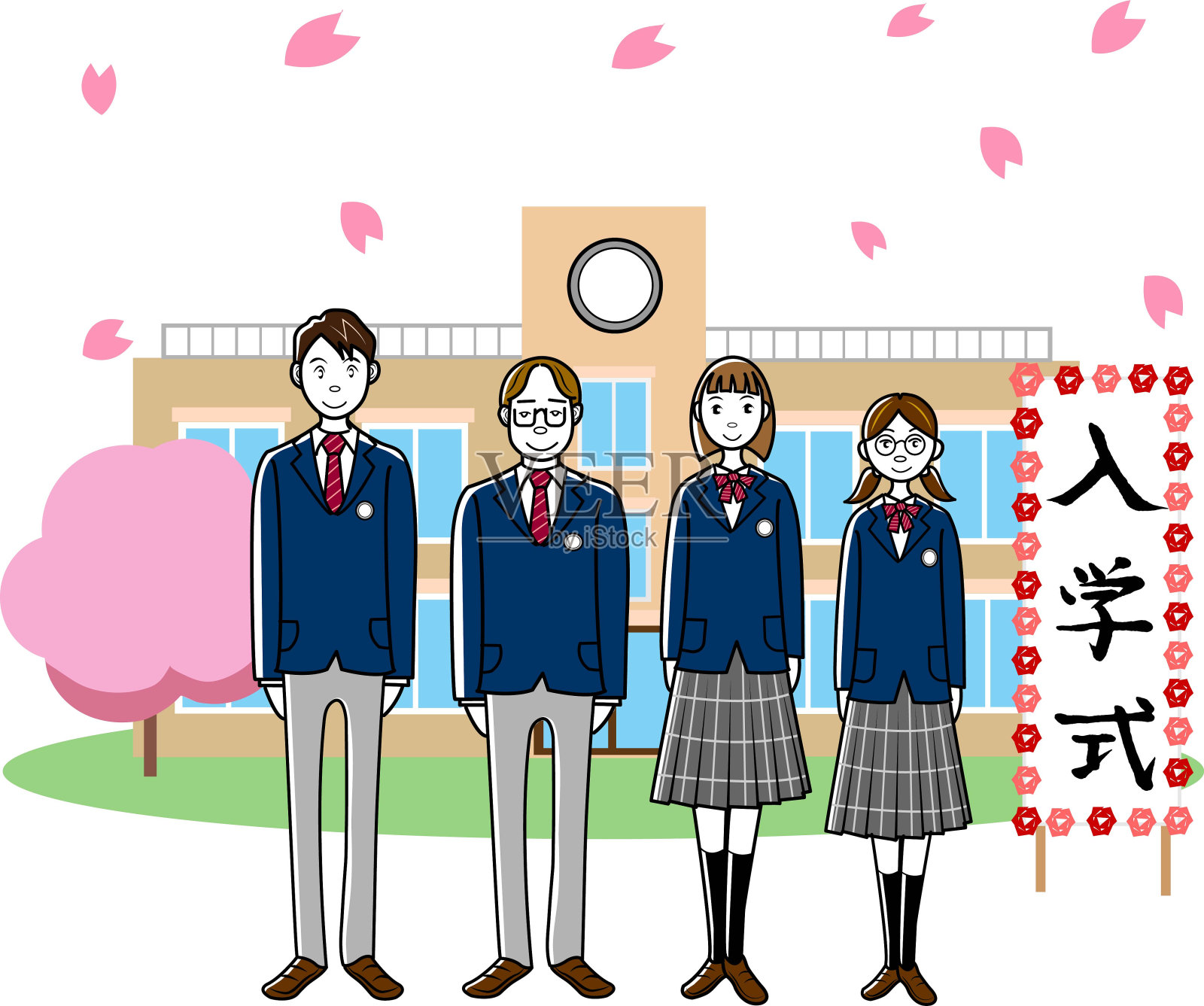 初高中学生入学和毕业典礼插画图片素材