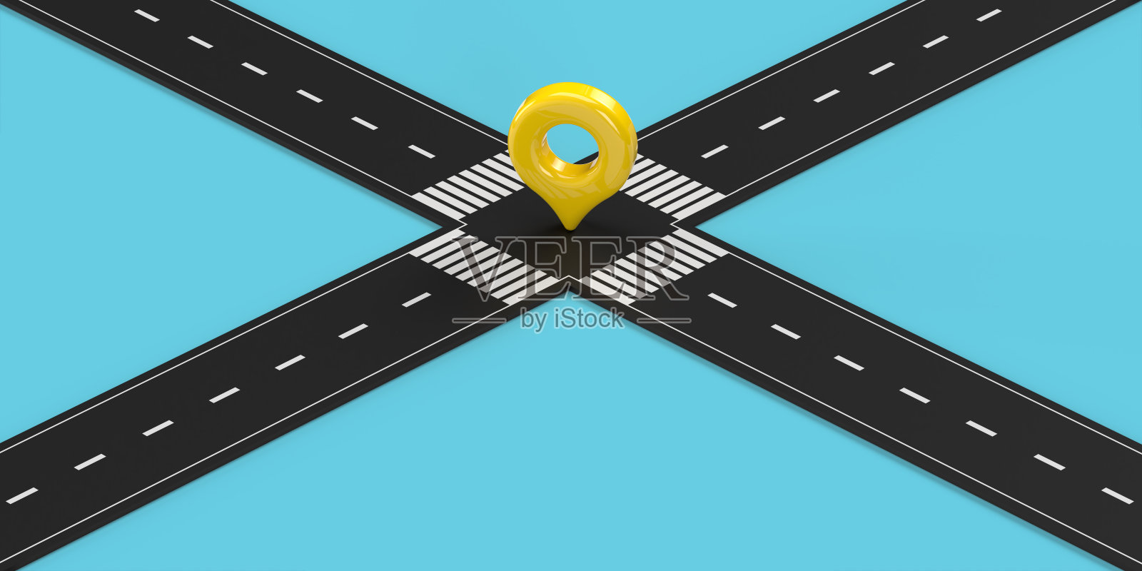 黄色的针指针在十字路口的蓝色照片摄影图片
