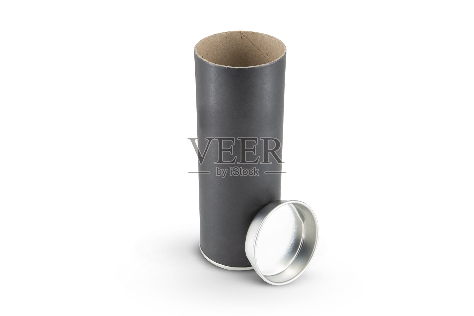 白色背景上的黑色牛皮纸罐照片摄影图片