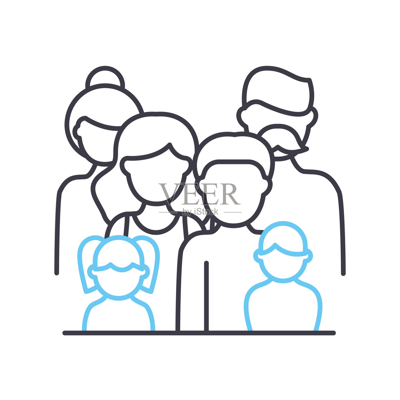 大家族线图标,轮廓符号,矢量插图,概念符号插画图片素材