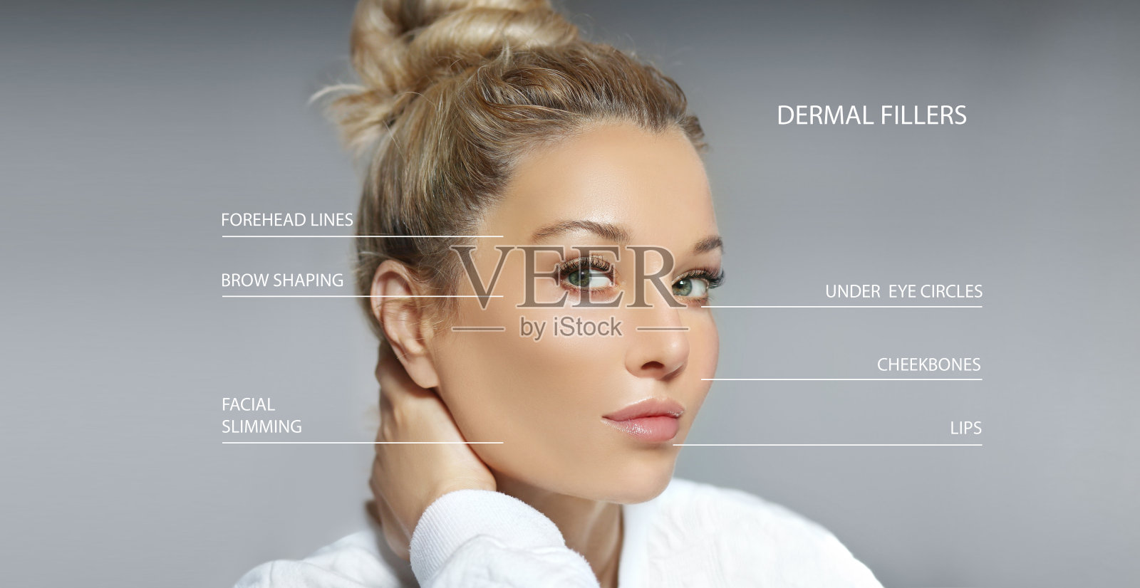 皮肤填充治疗。特定部位注射玻尿酸。正确的皱纹照片摄影图片