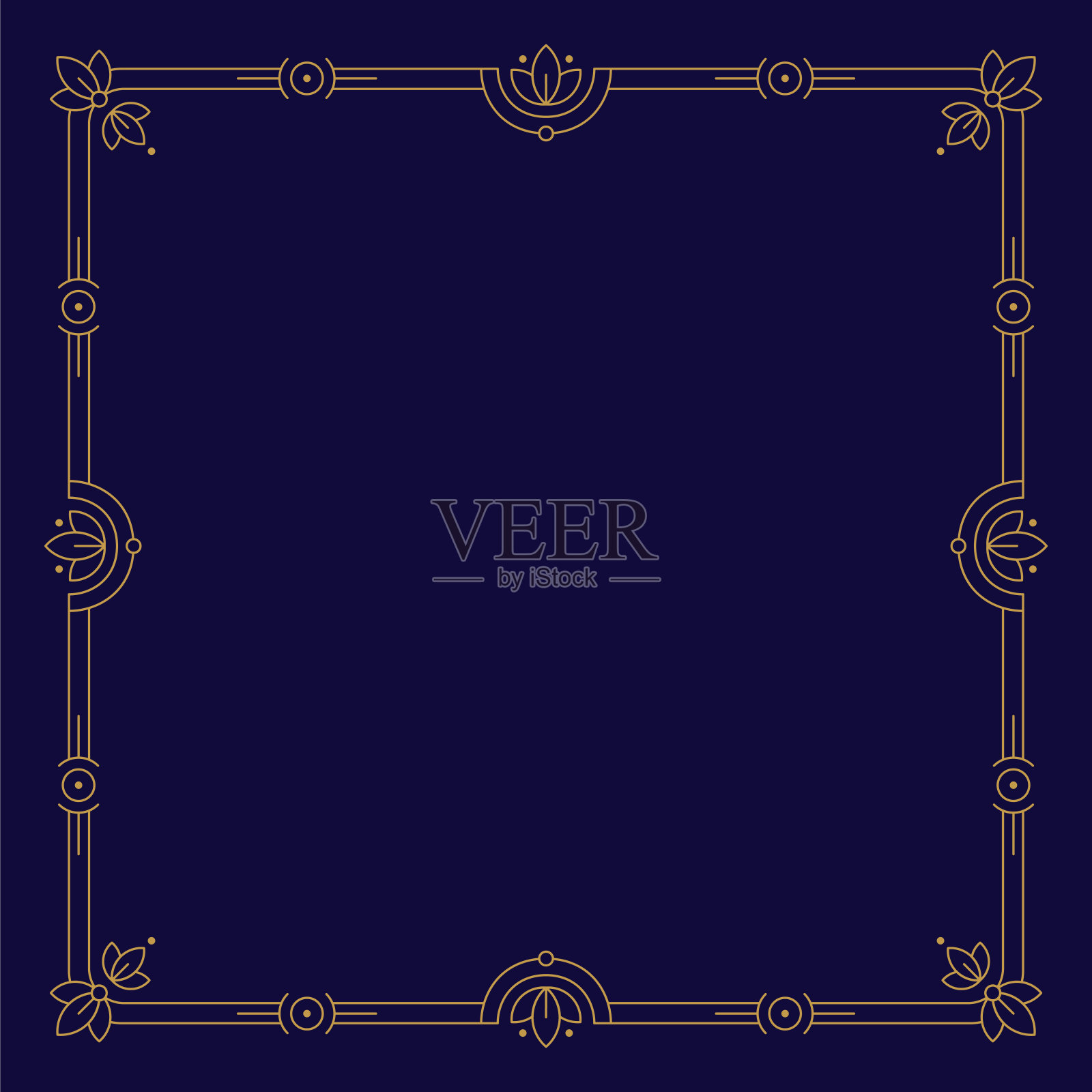 金色艺术装饰框架与复制空间在深蓝色插画图片素材