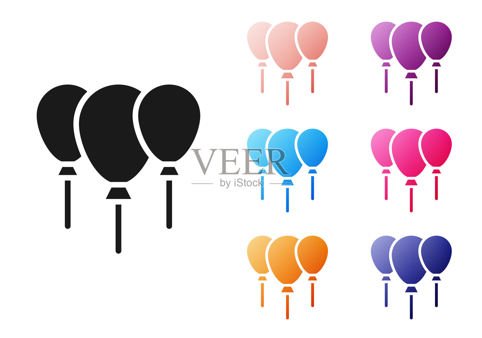 白色背景上带丝带的黑色气球图标,圣诞新年快乐矢量图图标素材