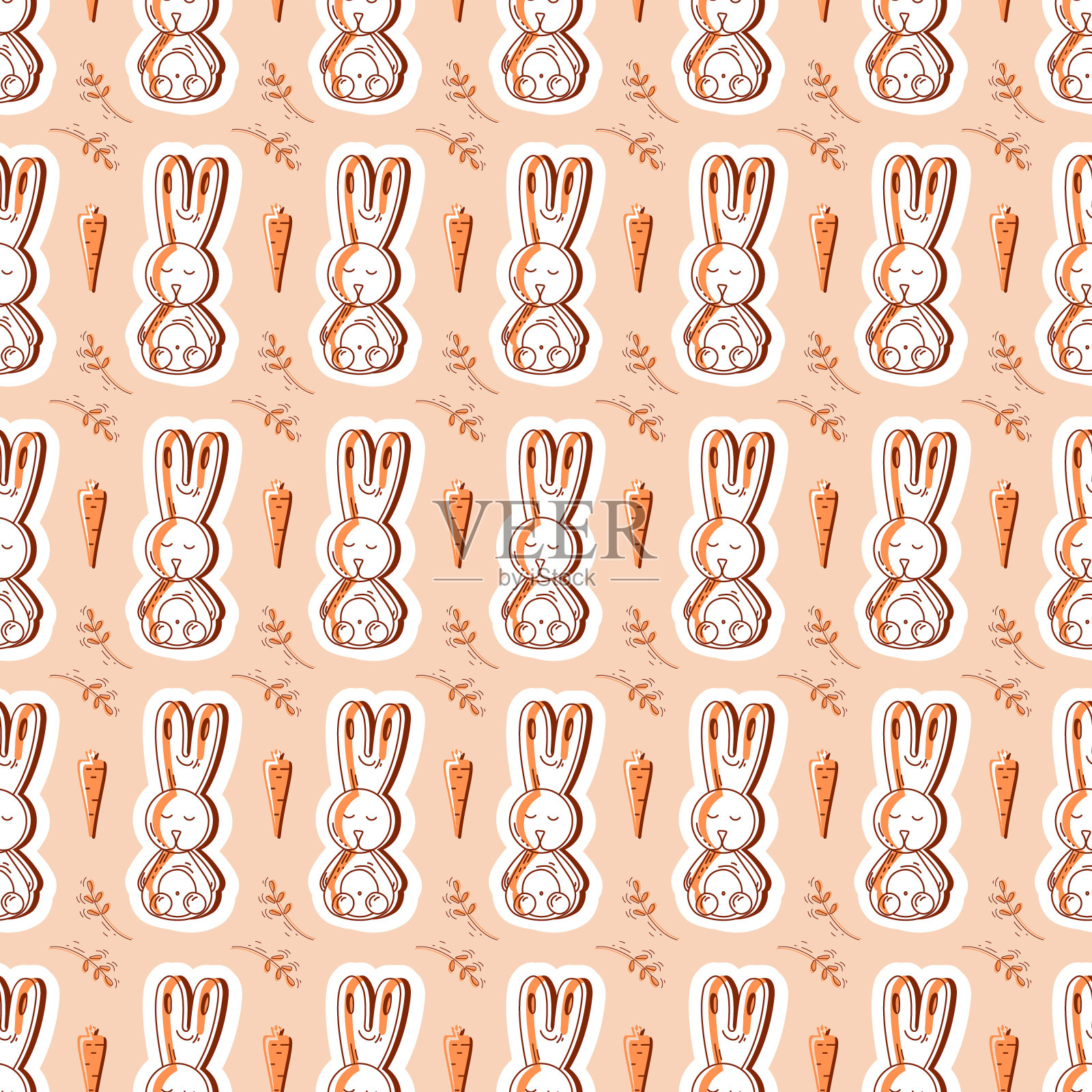 无缝的图案与可爱的兔子和胡萝卜在简单的平面风格。插画图片素材