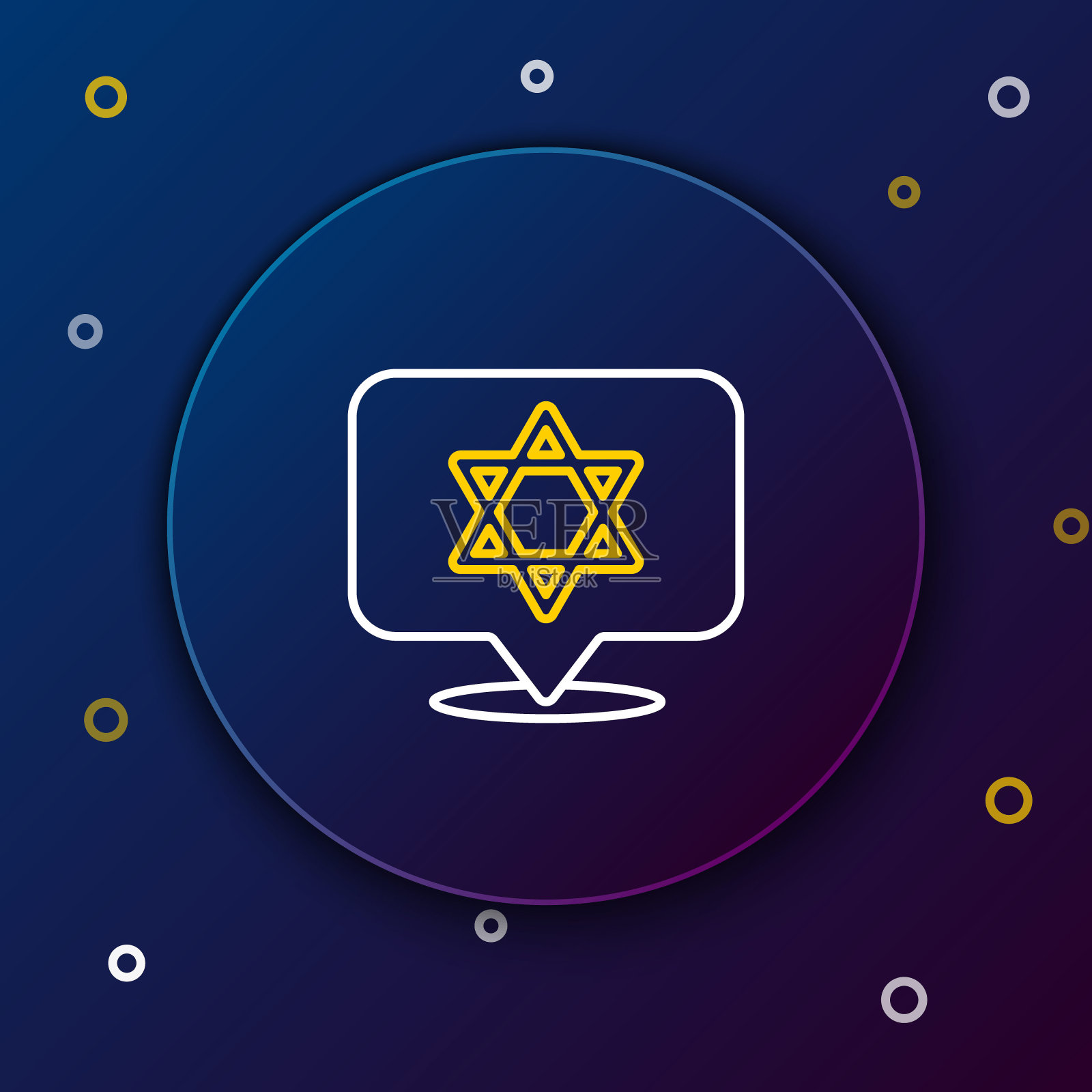 蓝色背景上孤立的大卫之星图标。犹太宗教的象征。以色列的象征。彩色轮廓概念。向量插画图片素材