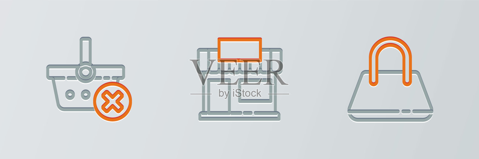 设置线手提包,拆除购物篮和购物大楼或市场商店图标。向量图标素材