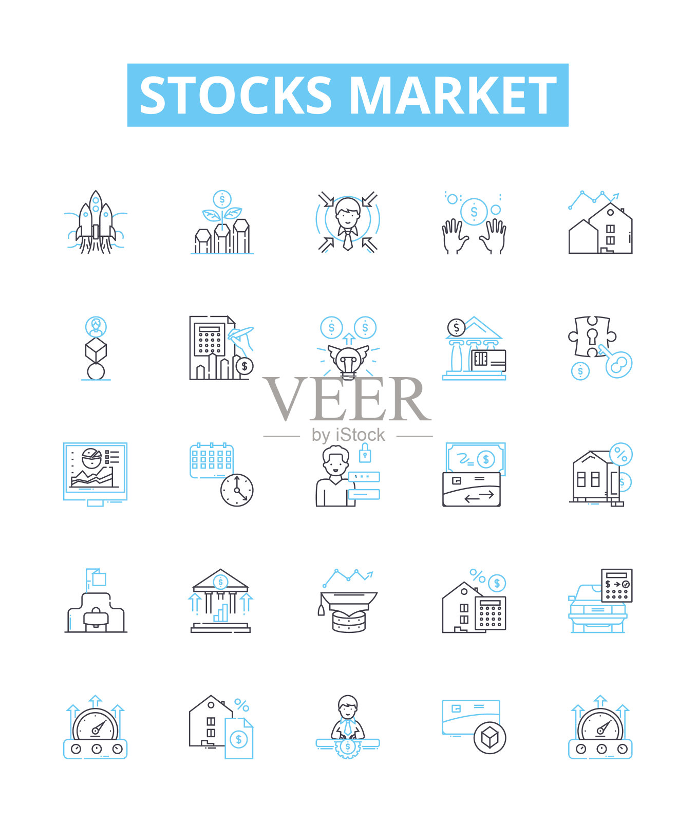 股票市场矢量线图标集。股票,市场,投资,股票,交易,股票,价格说明概述概念符号和标志图标素材