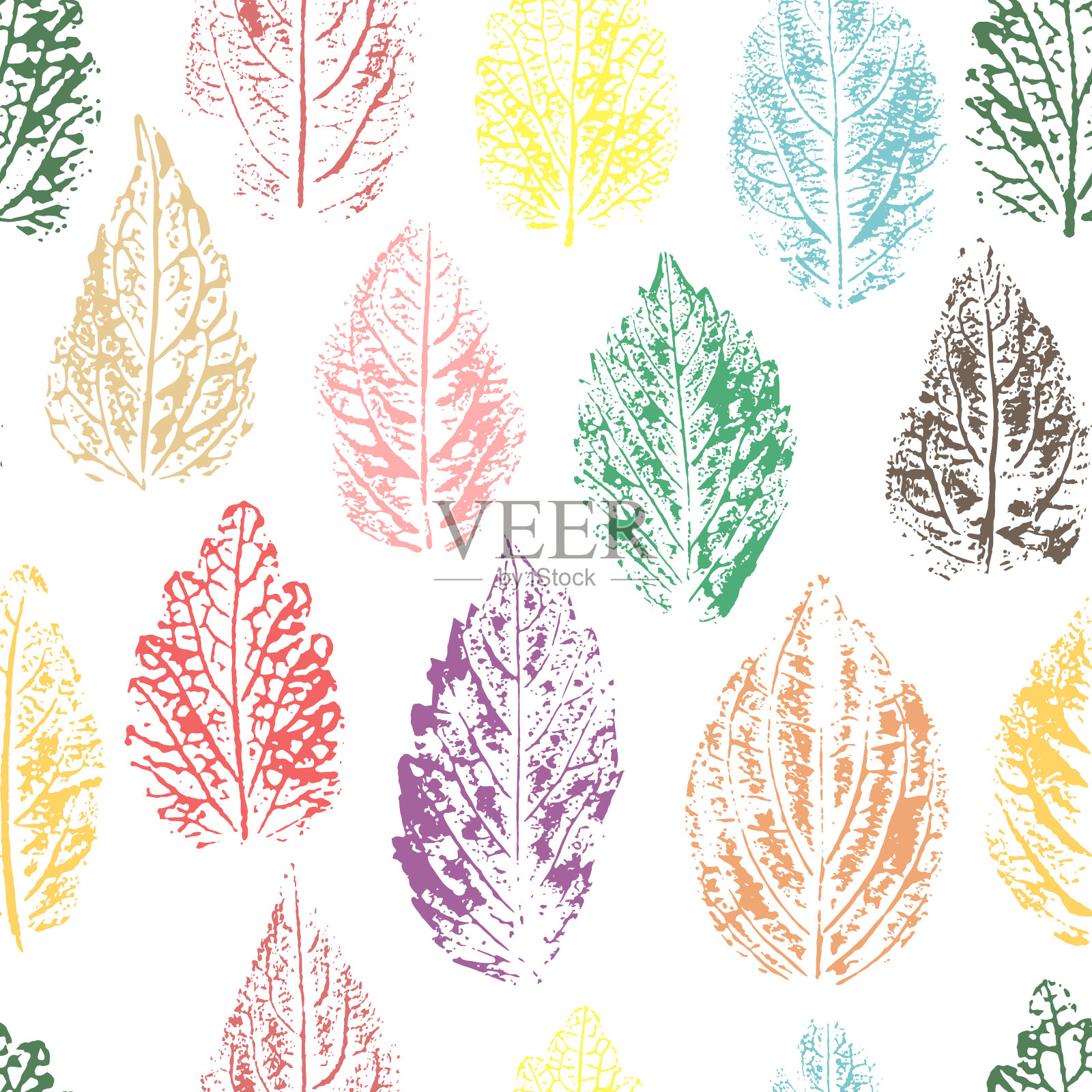 矢量无缝植物图案,印记叶子。精美设计,适用于纺织品、壁纸、包装纸。插画图片素材