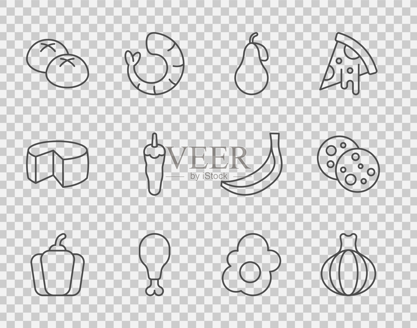 设置线灯笼椒洋葱梨鸡腿图标素材