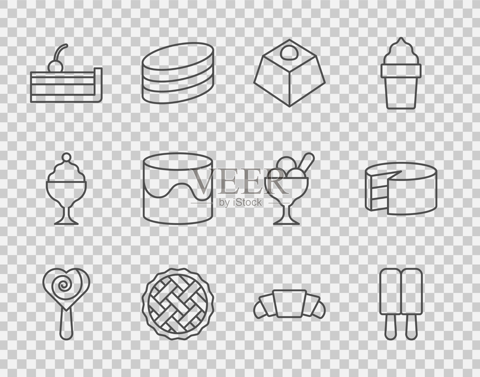 套装棒棒糖冰淇淋布朗尼巧克力图标素材