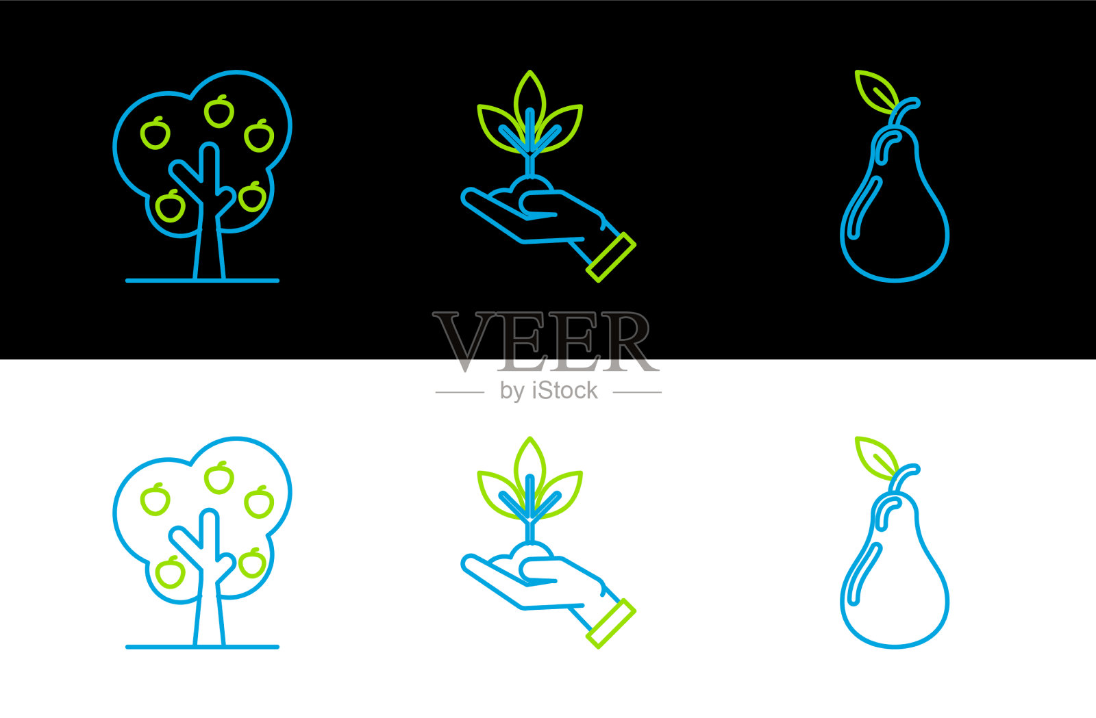 在梨树上放上苹果和其他植物图标素材