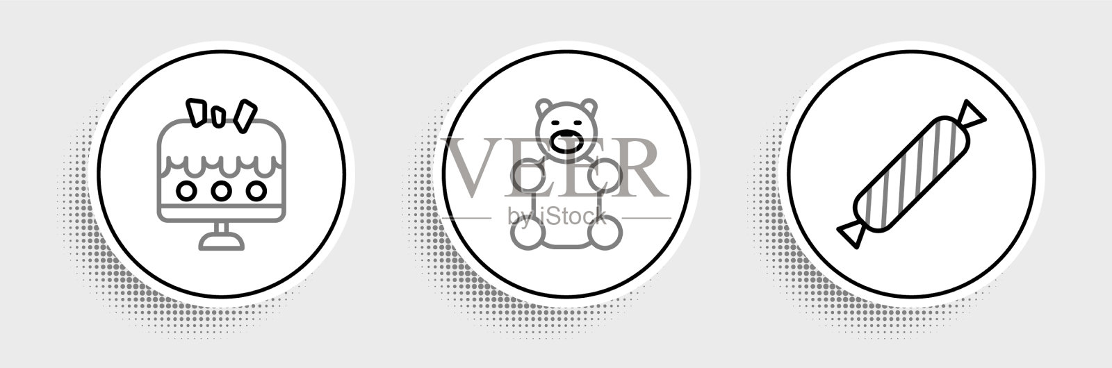 将线糖蛋糕和果冻熊糖放在盘子上图标素材