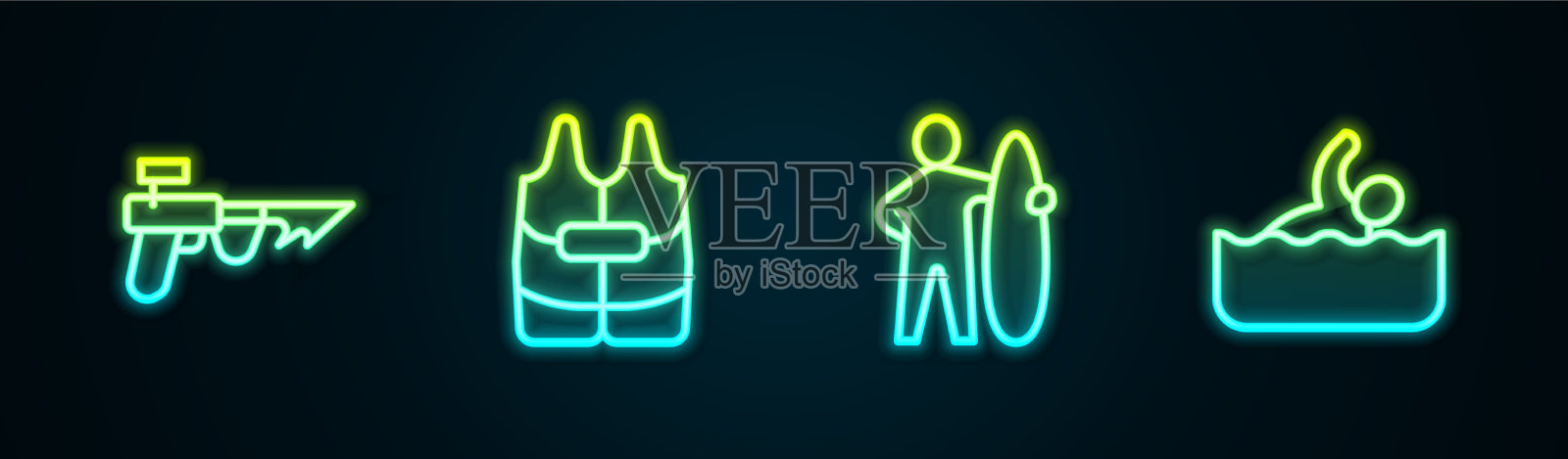 鱼叉,救生衣,冲浪板插画图片素材