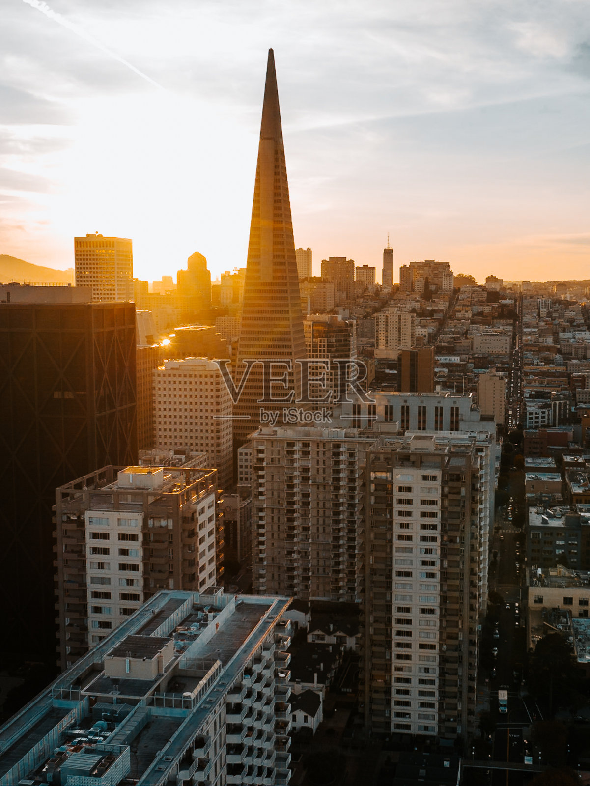 旧金山日落无人机照片摄影图片