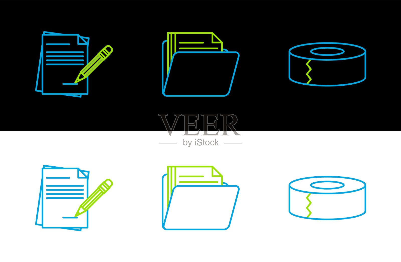 设置线苏格兰空白笔记本和铅笔图标素材