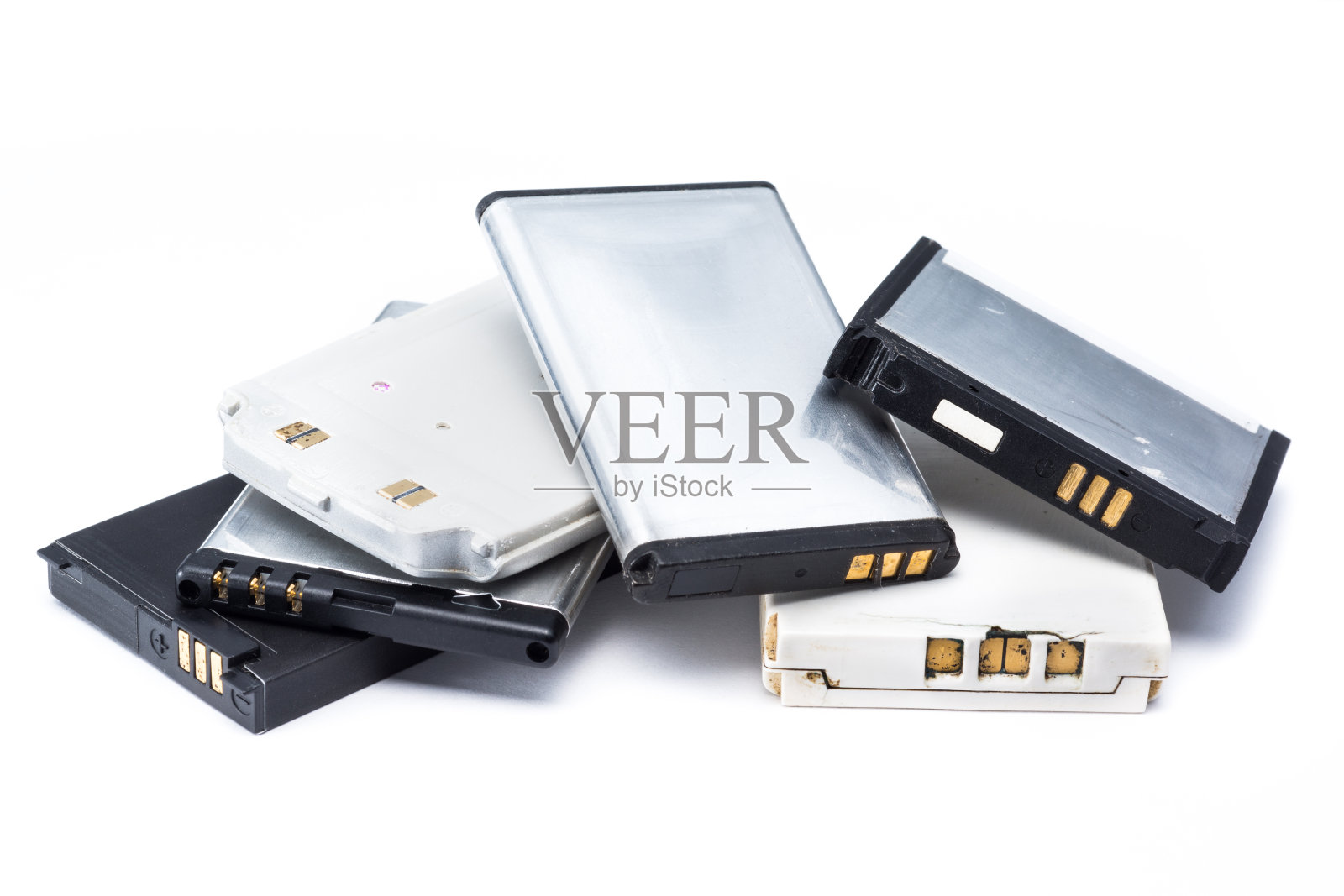 旧的和过期的手机电池白色照片摄影图片