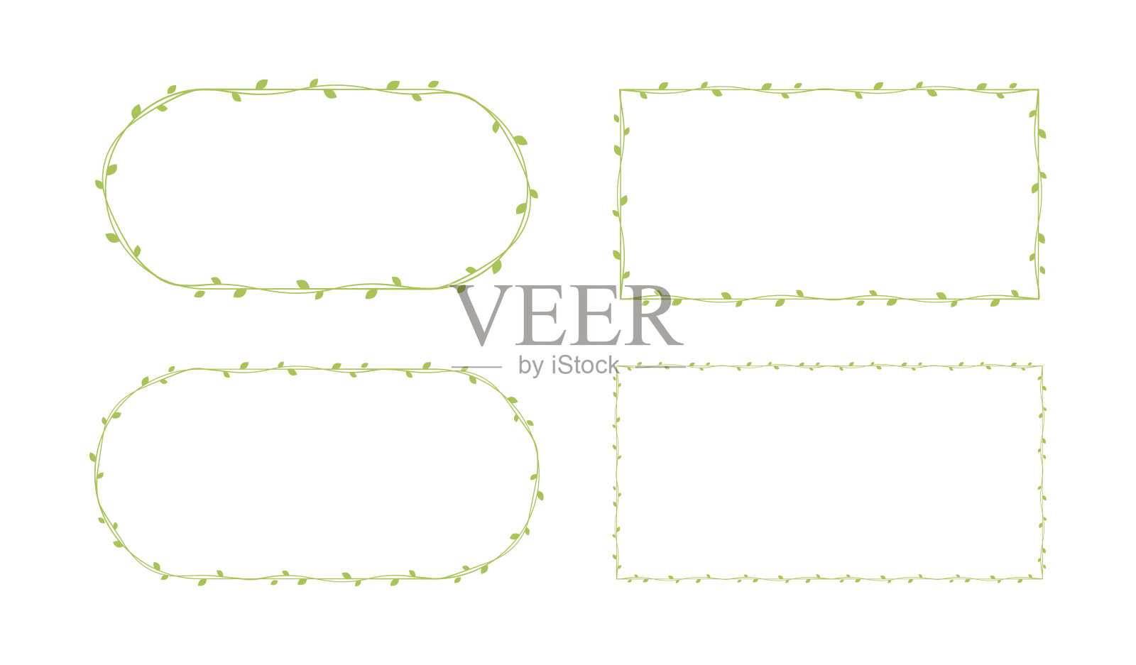 绿色藤蔓框架和边界设置,花卉植物设计元素矢量插图插画图片素材