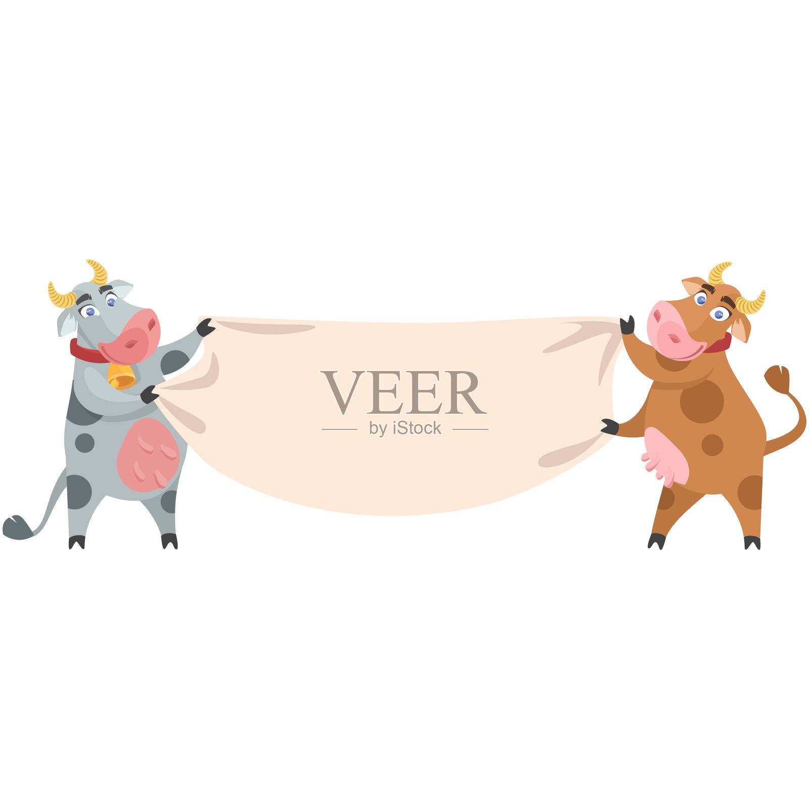 两只卡通奶牛矢量隔离在白色上插画图片素材