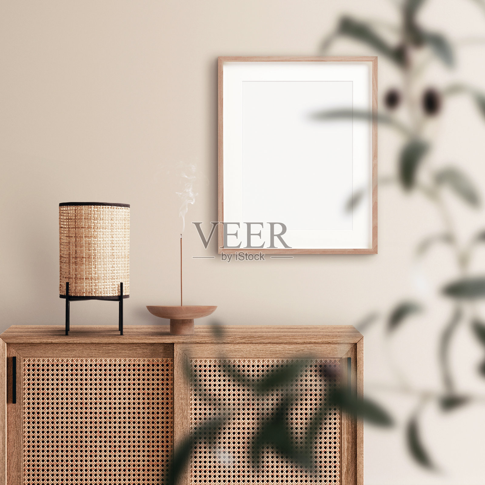 墙和相框内部场景的模型照片摄影图片