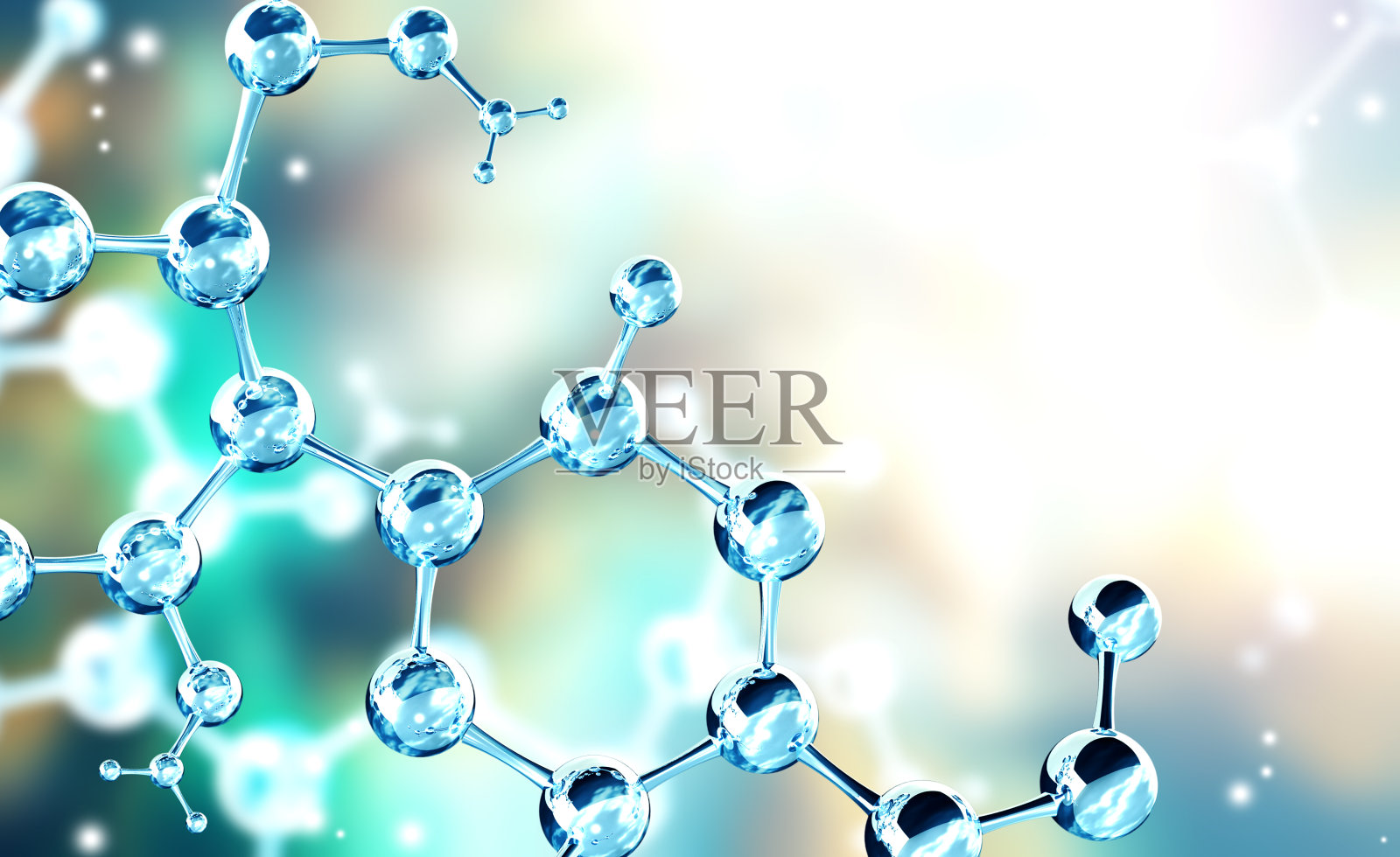 抽象分子结构模型banner:蓝色玻璃原子背景照片摄影图片