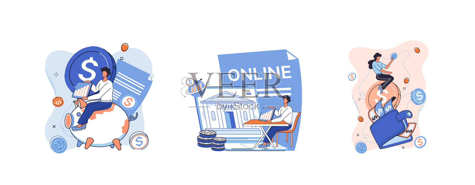 网上银行系统,理财咨询,储蓄账户。移动支付、现金交易插画图片素材