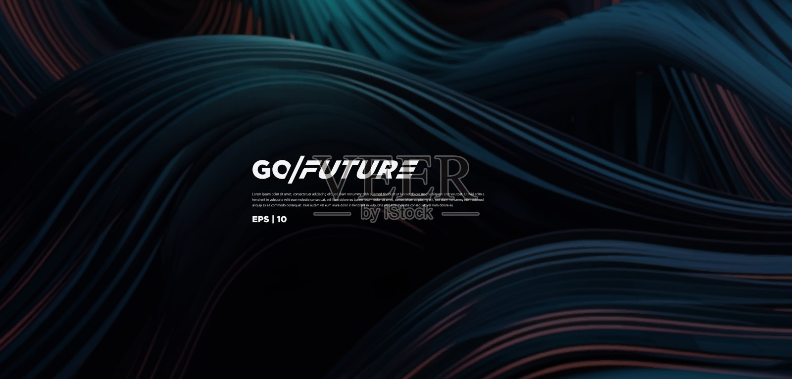 抽象的未来主义黑色背景与流动的波浪设计。动态3d壁纸霓虹灯和ai运动线。插画图片素材