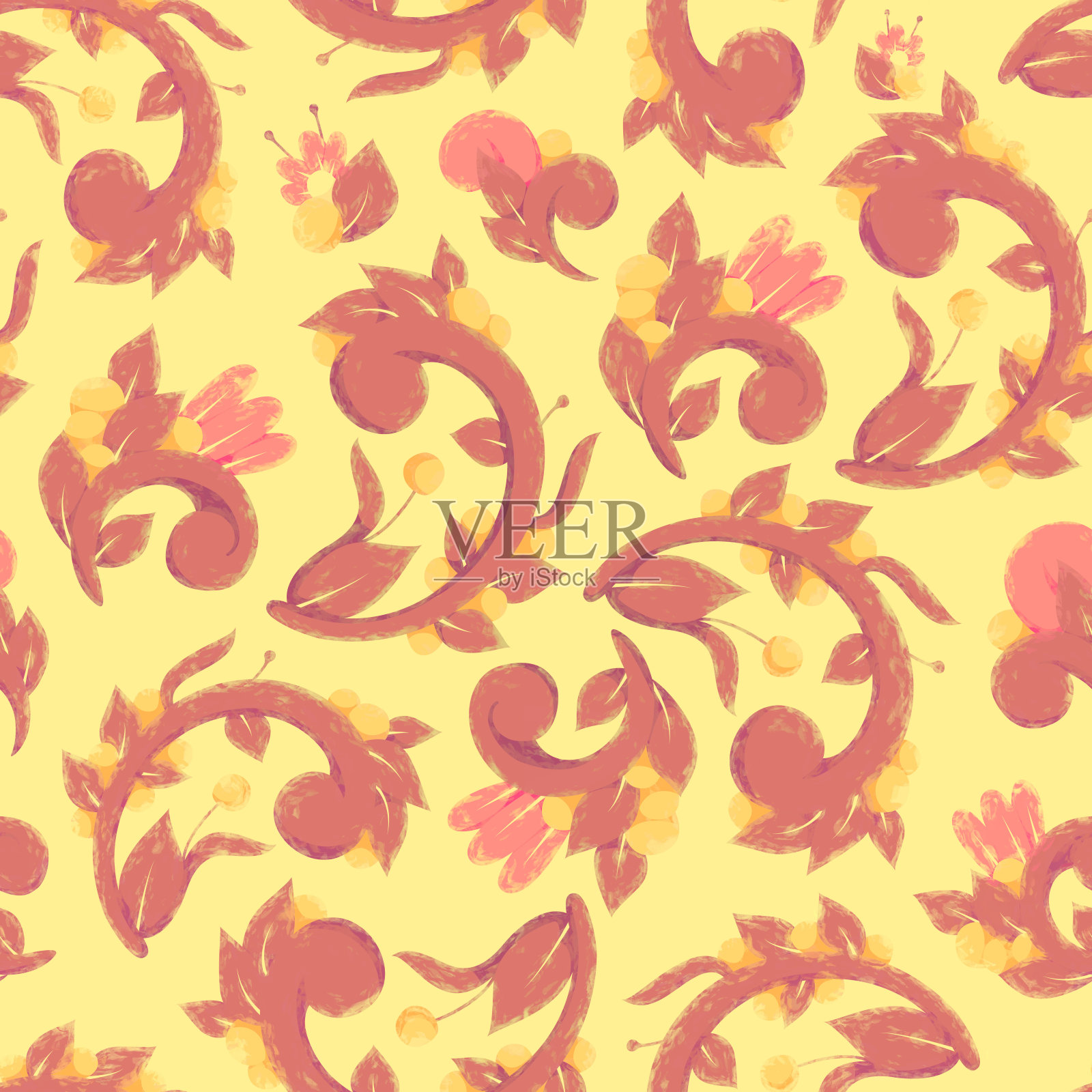 无缝模式与粉红色的花朵。矢量插图包装设计,包装,墙纸,明信片。在织物或纸上印刷。插画图片素材