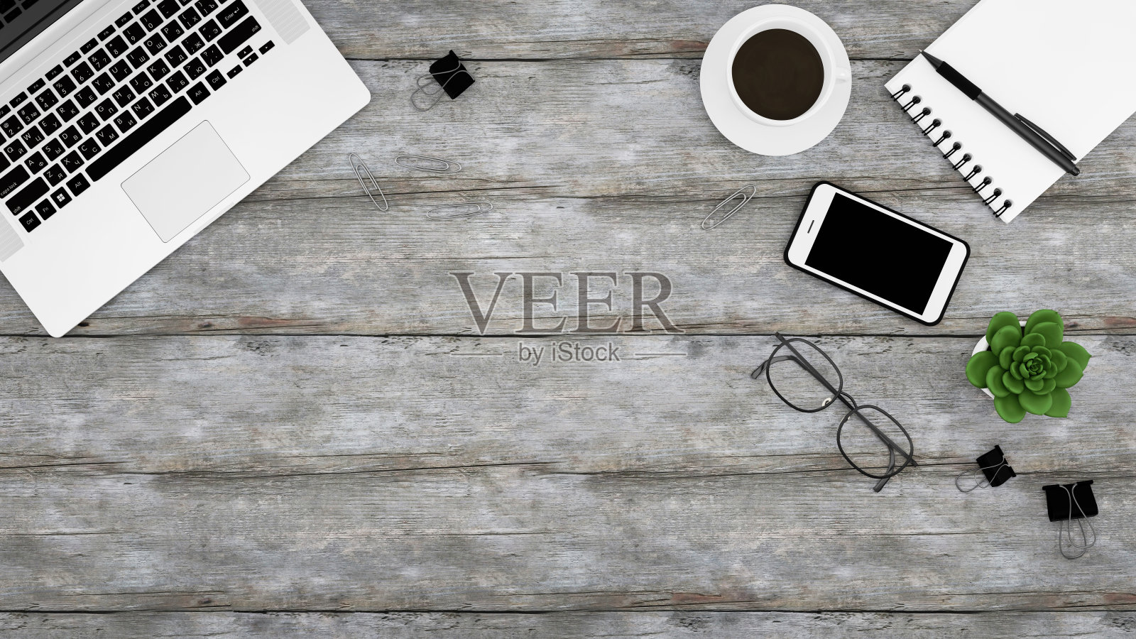 办公桌和电脑概念,背景顶视图与办公用品,木桌与办公用品和笔记,文字和设计的地方照片摄影图片