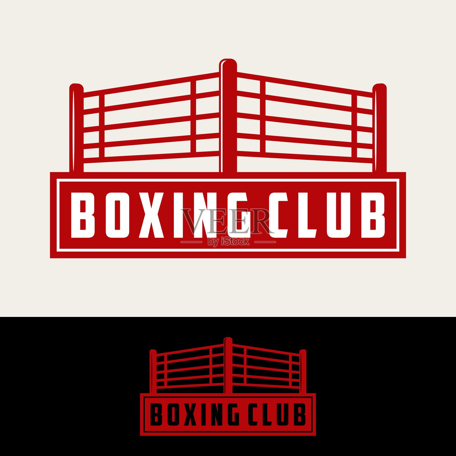 装箱矢量图形模板。徽章风格的运动拳击手插图。插画图片素材