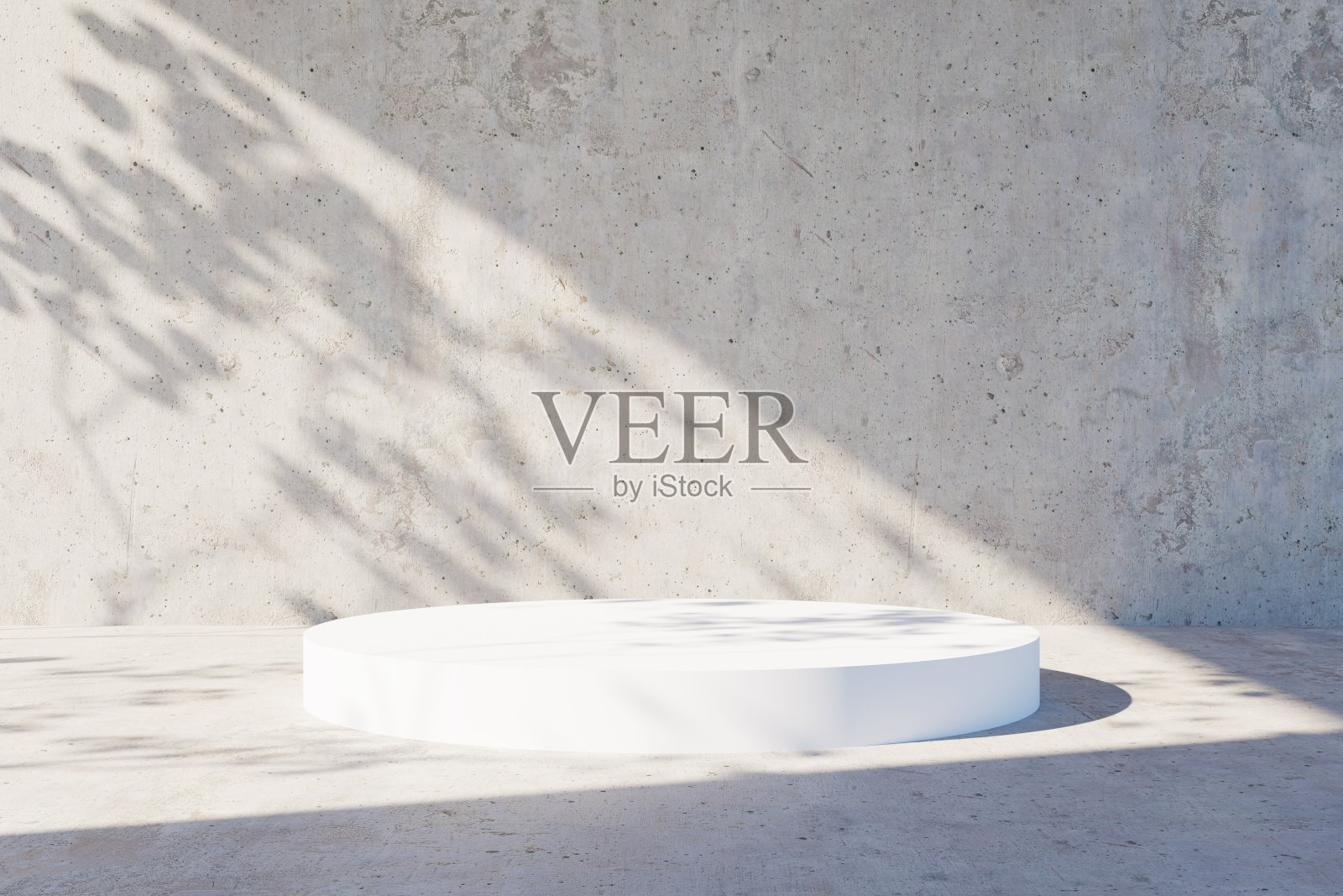 平台与白色圆形基础和叶阴影,3d渲染照片摄影图片