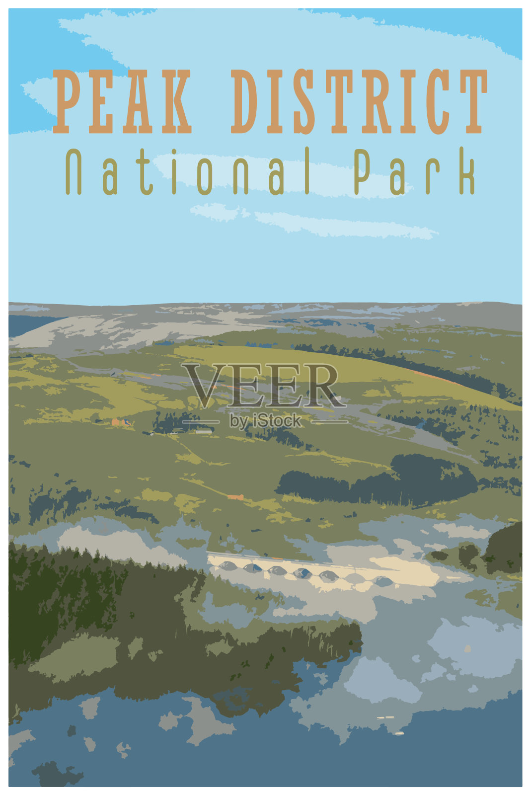 英国皮克区国家公园的复古旅游海报,灵感来自WPA。插画图片素材
