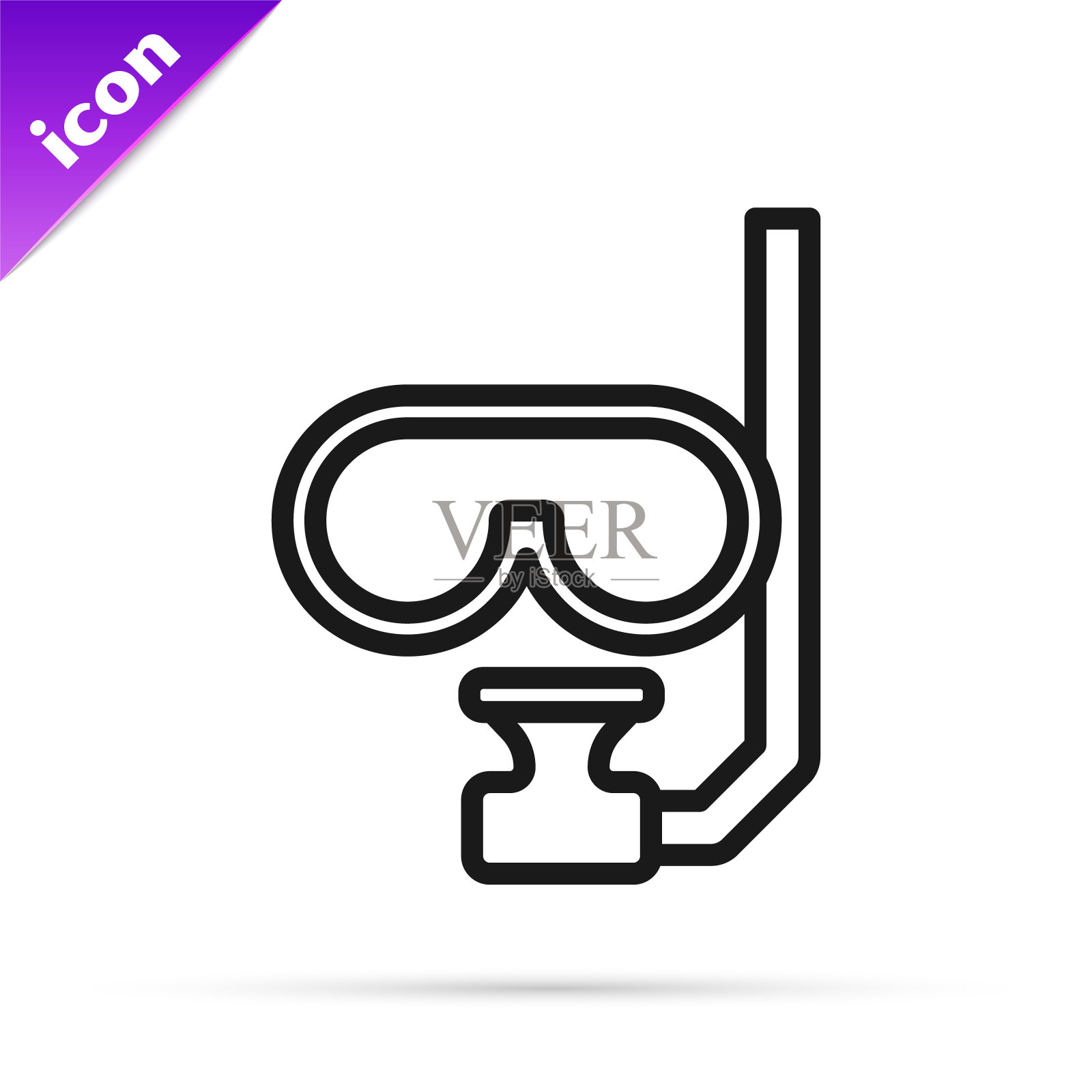 黑线潜水面具和呼吸管图标隔离在白色背景上。极限运动。潜水水下设备。向量插画图片素材