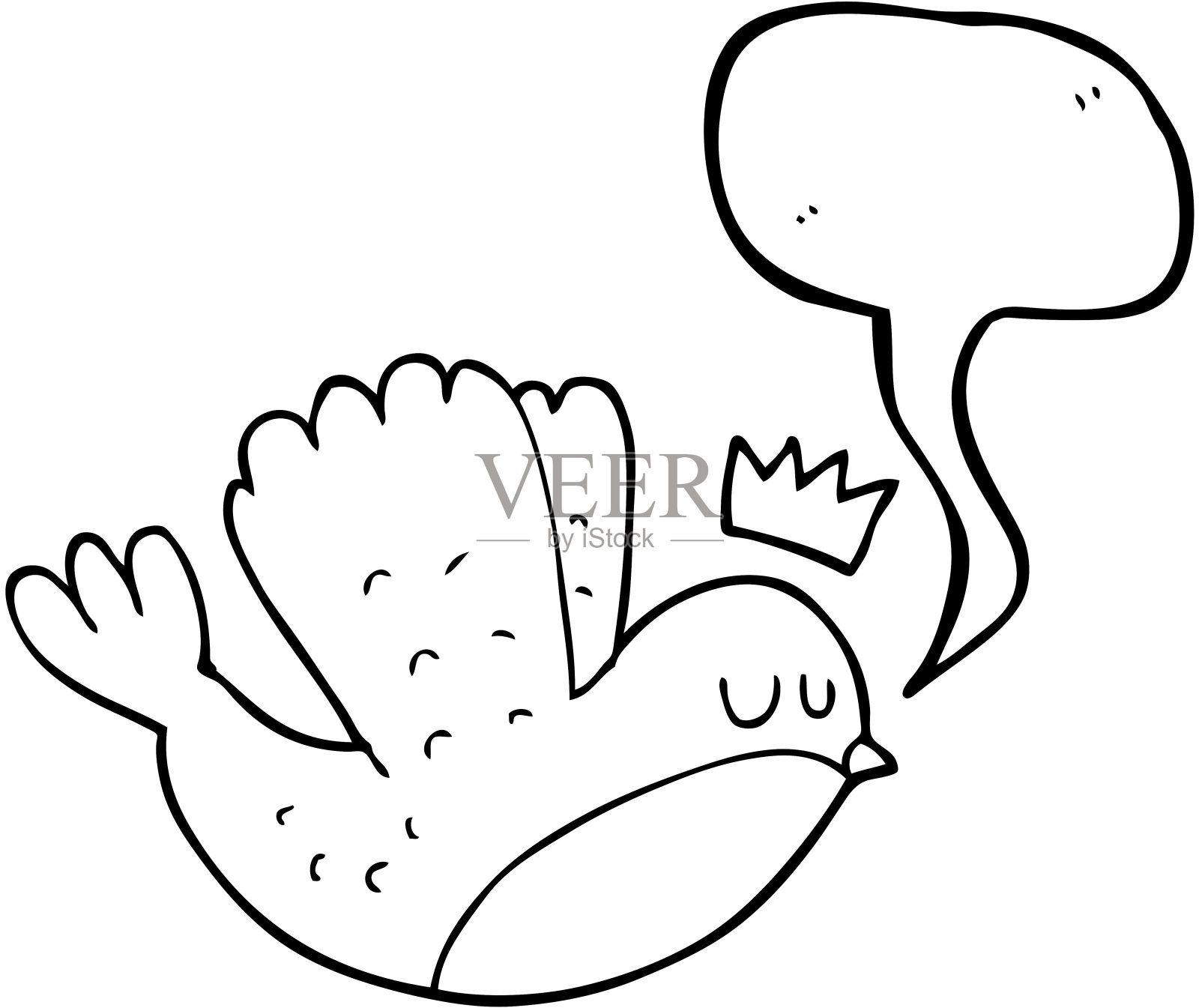 手绘演讲泡泡卡通飞圣诞知更鸟带王冠插画图片素材