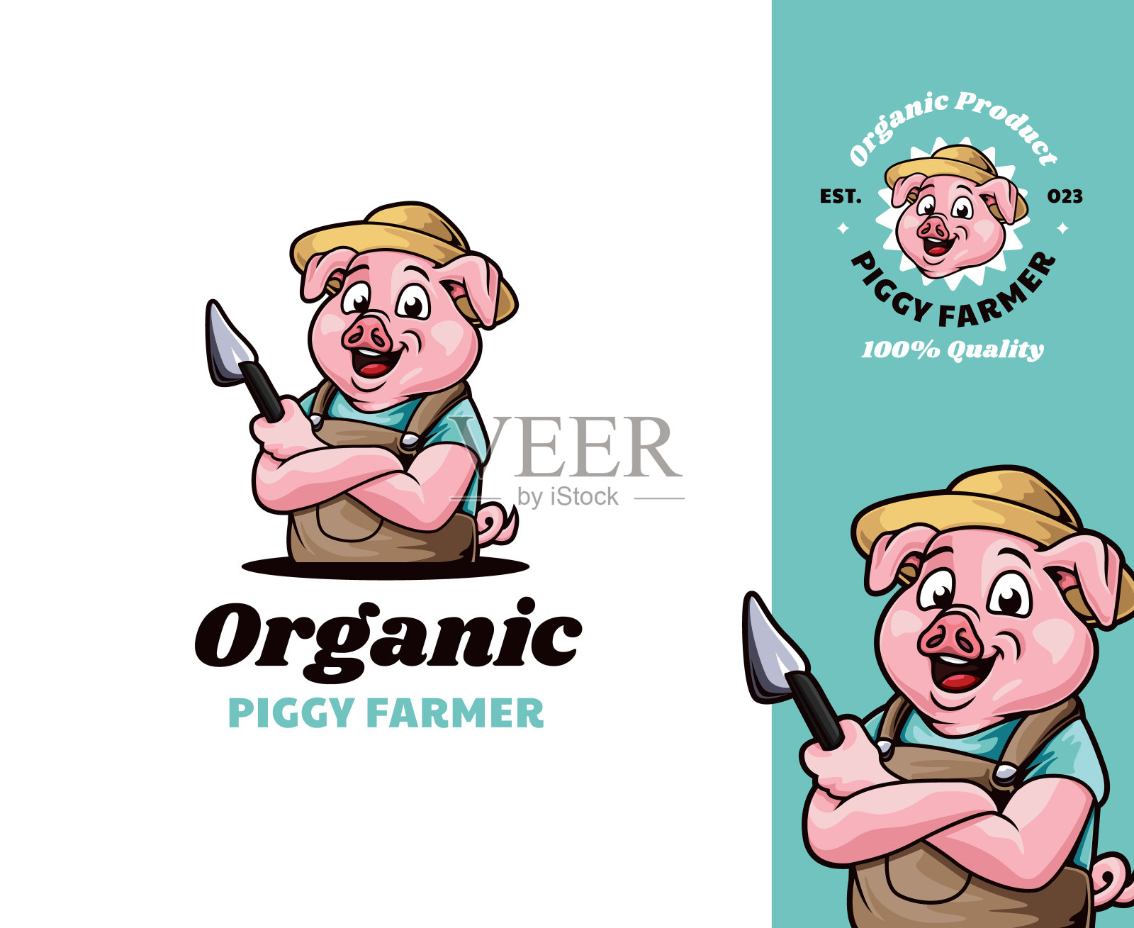 猪农吉祥物标志设计插画图片素材