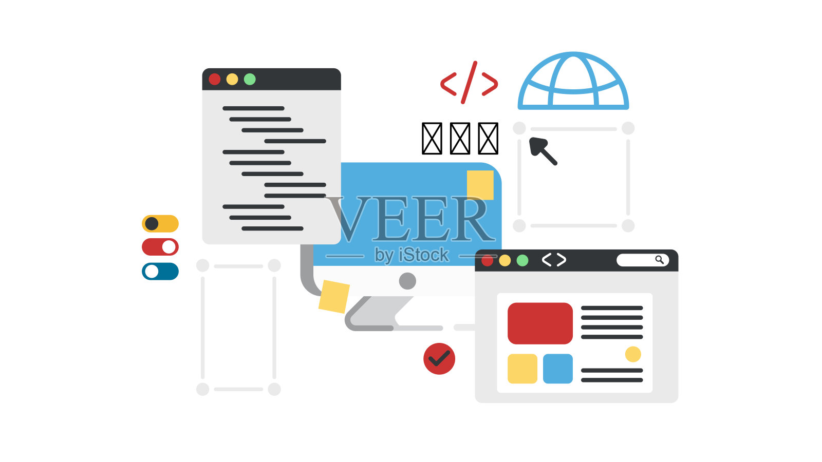 计算机网页开发人员工作流过程的概念插画图片素材